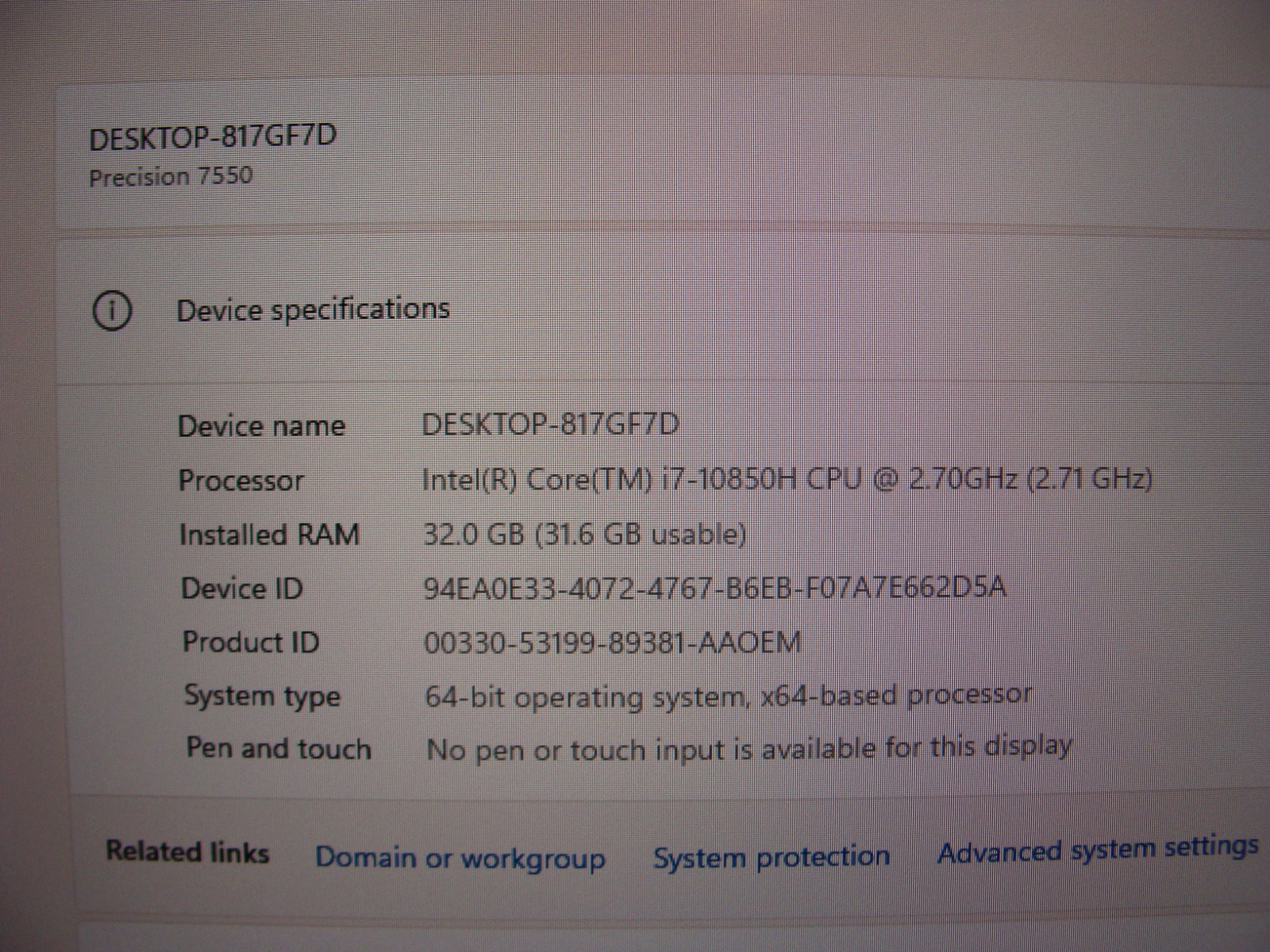 Dell Precision 7550 Workstation i7-10850H 2.7GHz 15.6″ FHD 32GB 512GB T2000 +PA