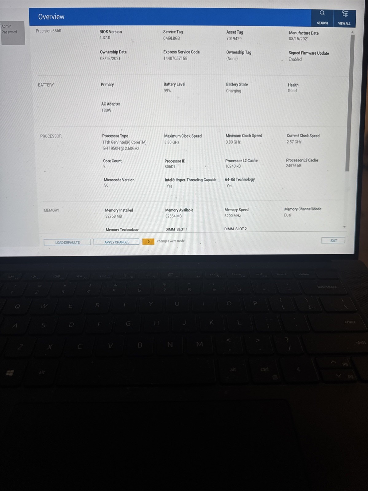 Dell Precision 5560 15.6” i9-11950H 32GB 512GB RTX A2000 Win11 Pro