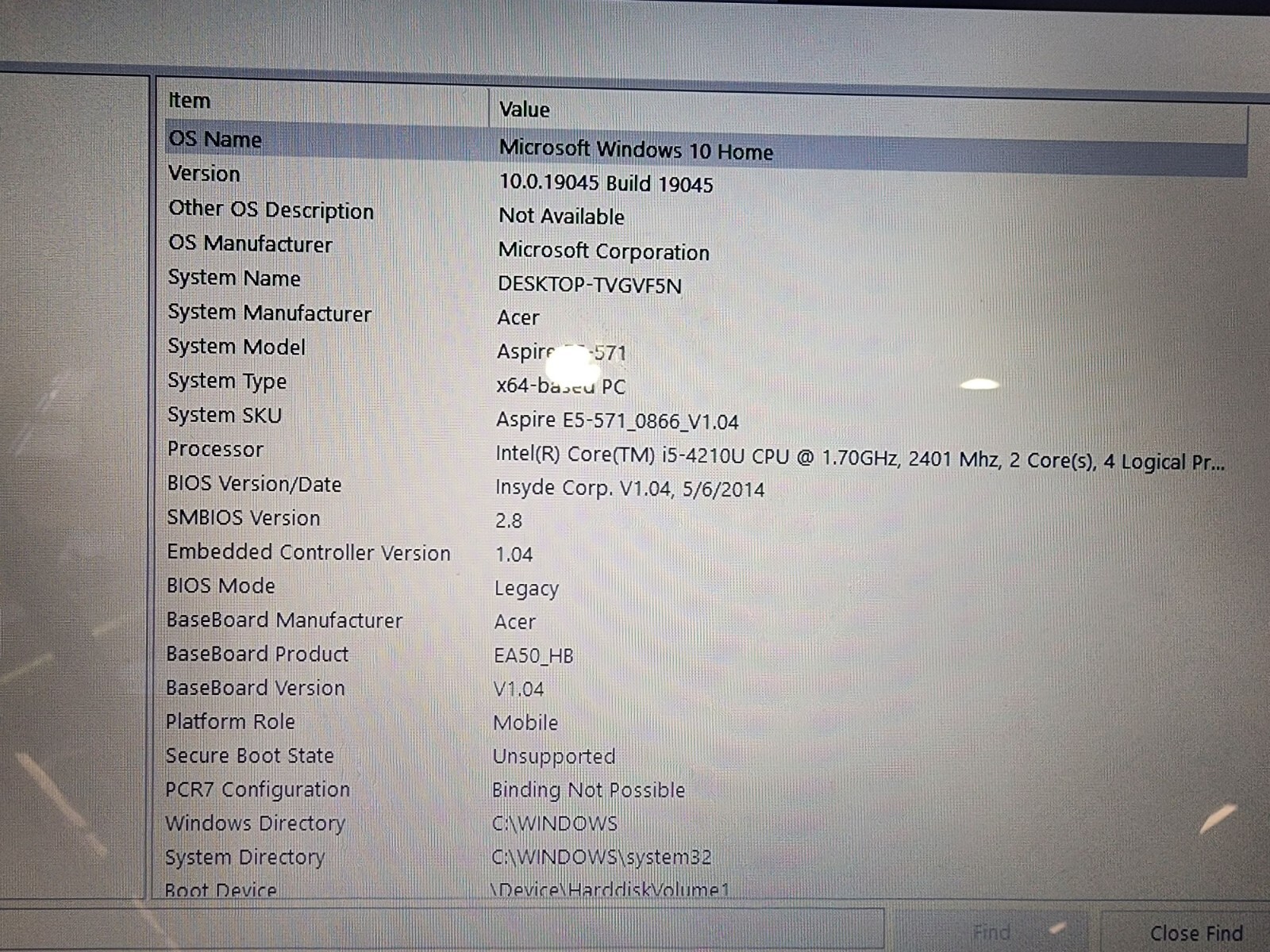 ACER ASPIRE E5-571 INTEL CORE I5-4210U @ 1.70GHz 6GB RAM 1TB HDD WIN-10H Read