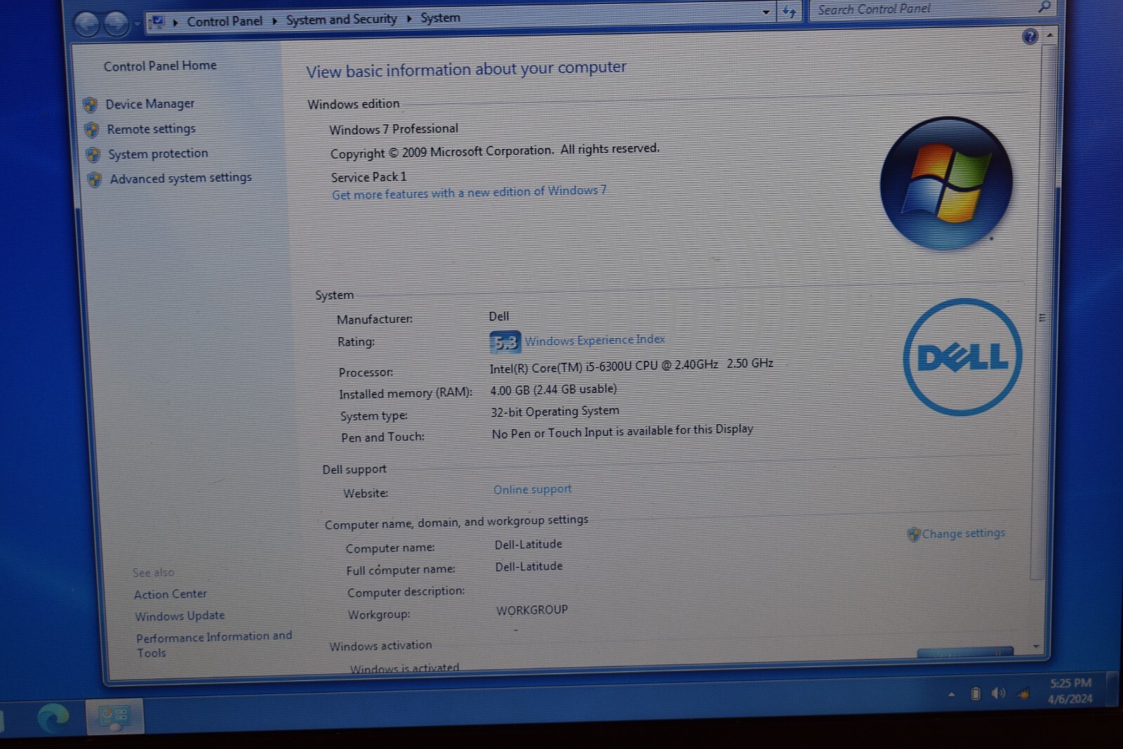 Dell Latitude E7470 Ultrabook Intel Core i5-6300U 128GB SSD Windows 7 Pro 32-bit
