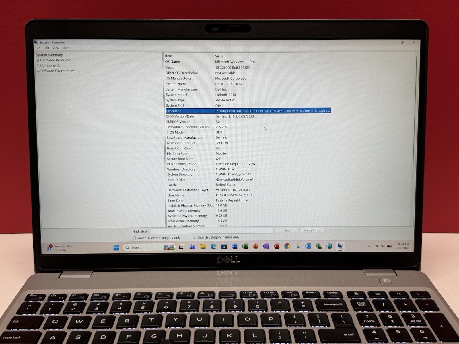 Dell Latitude 5510 15.6″ i5-10310U 1.7GHz 16GB RAM 512GB SSD WIN11P, Silver