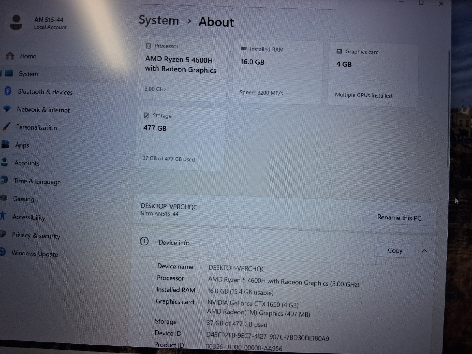 Acer Nitro 5 AN515-44-R99Q GTX 1650