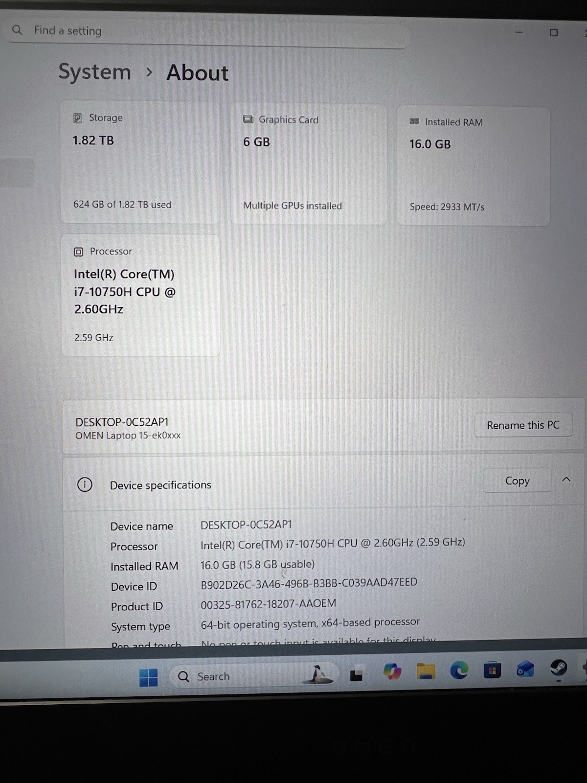 HP Omen 15-EK0013DX 15.6″ i7-10750H 2.6GHz 16GB 1TB GeForce RTX 2060 DESCRIPTION