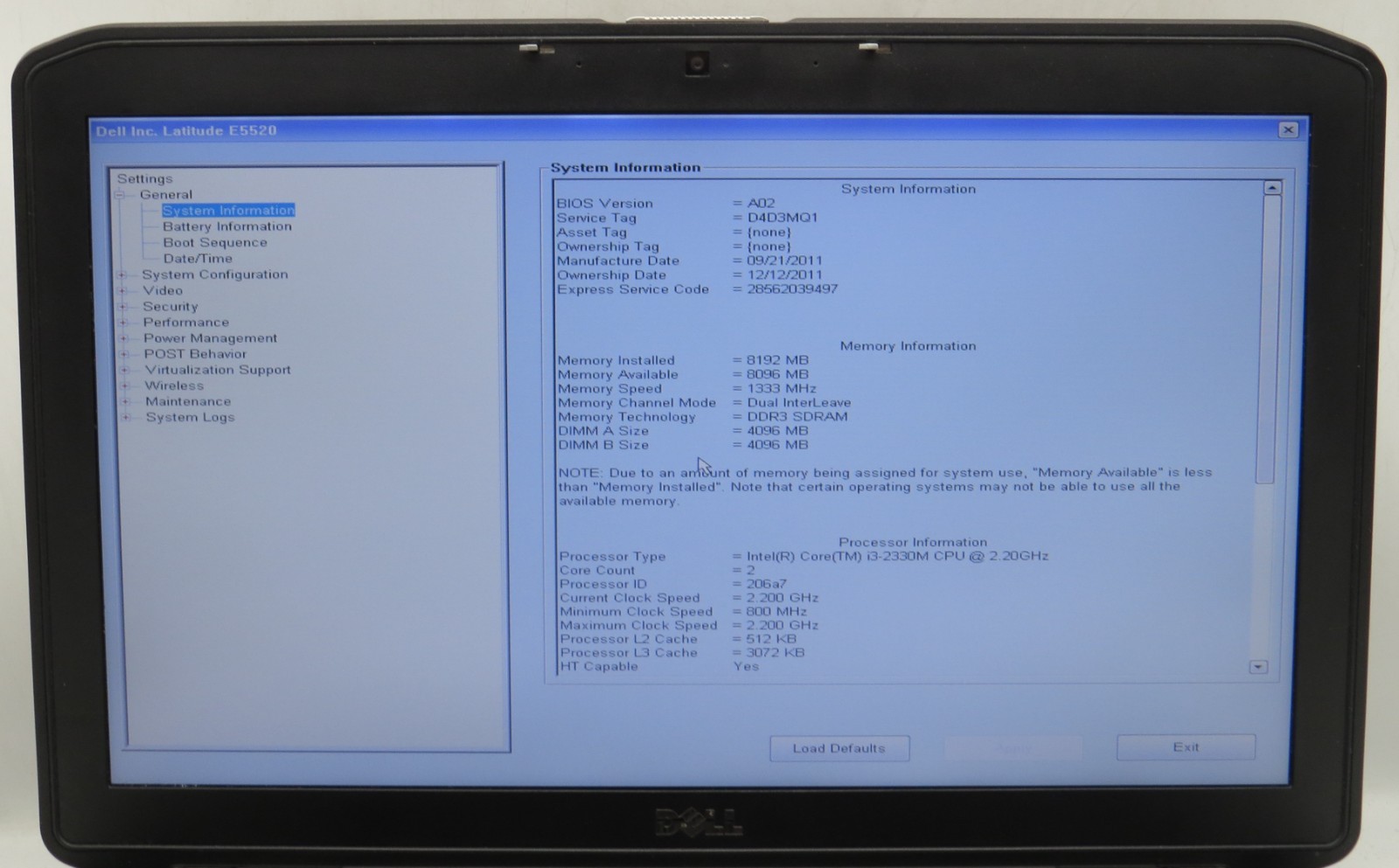 Dell Latitude E5520 | i3-2330M @ 2.20GHz | 8GB RAM | No OS *PARTS