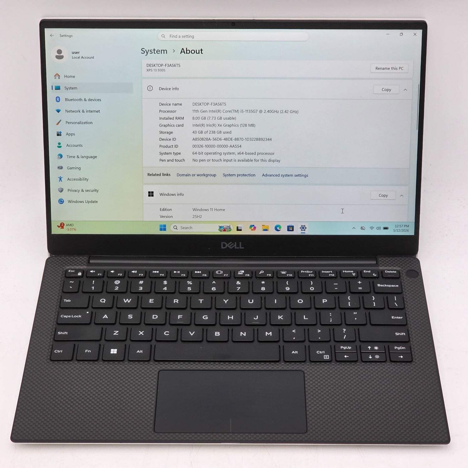 Dell XPS 13 9305 13.3″ i5-1135G7 2.4GHz 8GB RAM 256GB SSD