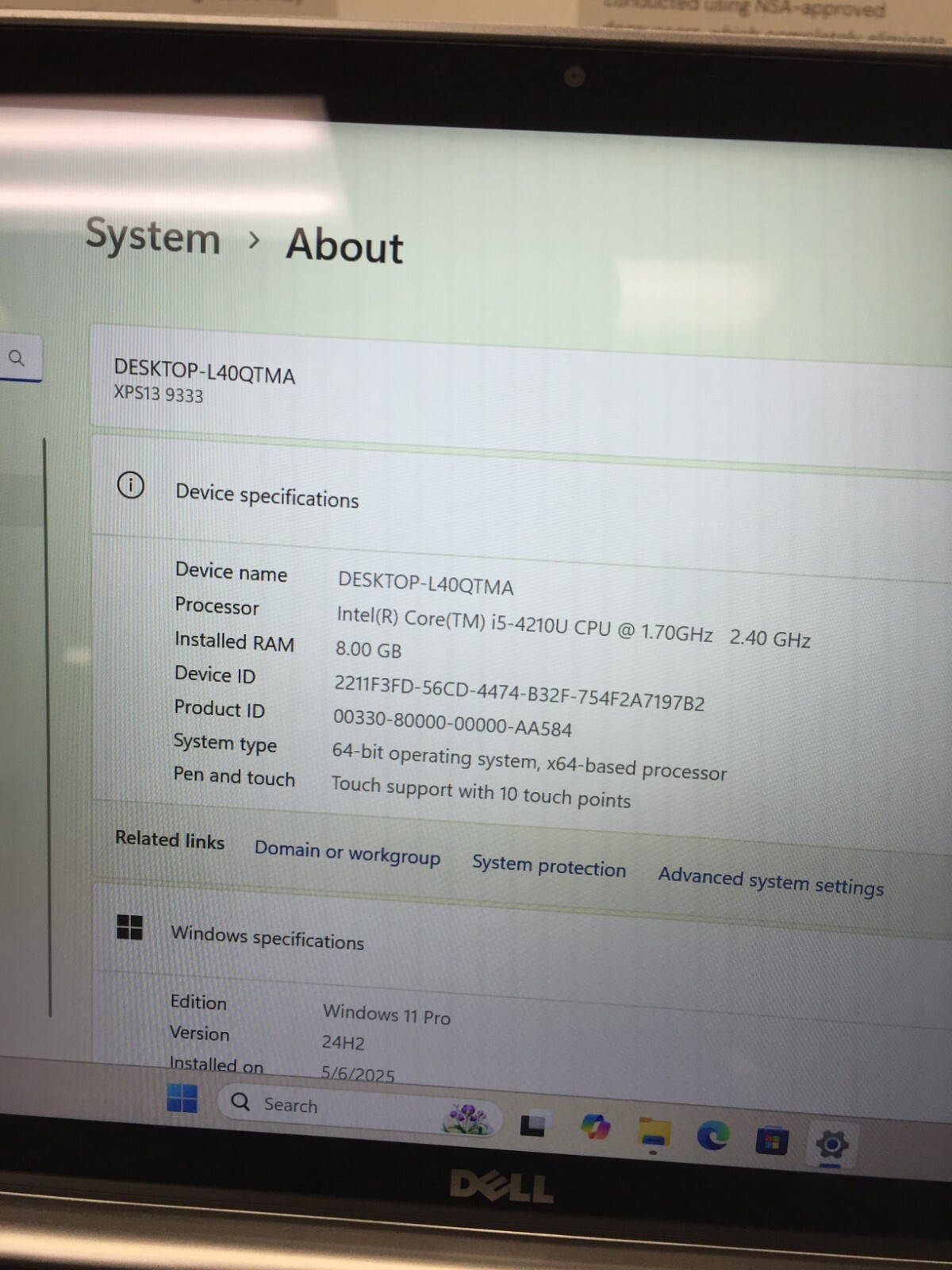 Dell XPS 13 9333 13.3” core i5 4th gen 1.70GHZ 8GB RAM 256GB SSD WIN 11 PRO