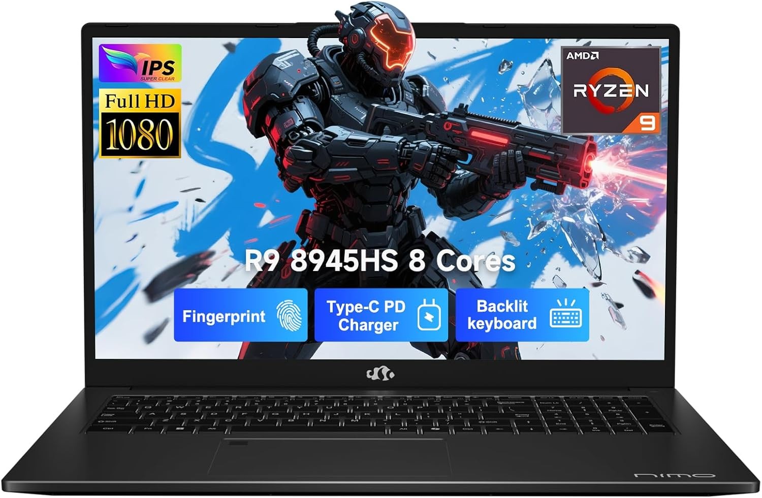 NIMO 17.3 Gaming Laptop Ryzen 9 8945HS Upto 5.2GHz16GB RAM 512GB SSD Radeon 780M