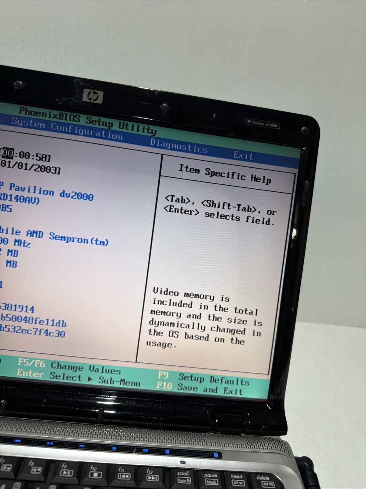 Hp Pavilion DV2000 14″ Laptop Mobile AMD Sempron 512MB Ram NO Drives Boots Bios