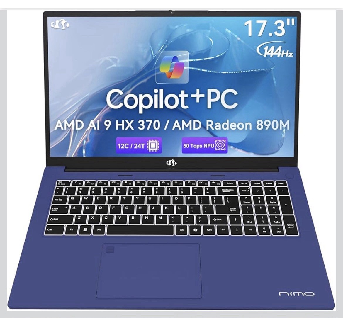 17.3″ AI Laptop, AMD Ryzen AI 9 HX 370(50 Tops NPU), Radeon 890M, 32GB RAM