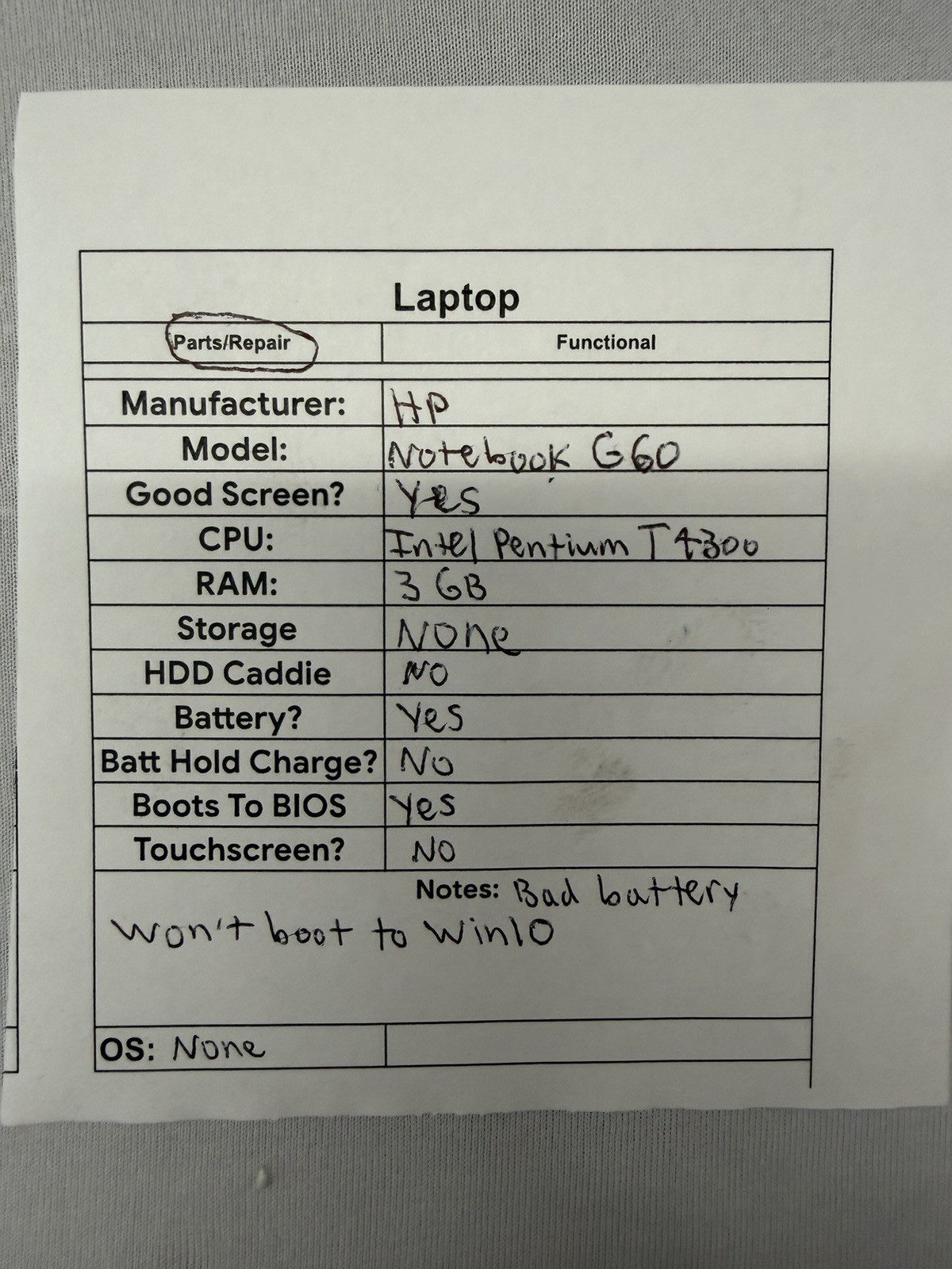 HP Notebook G60 Laptop – Good Screen – Intel Pentium T4300 – Read Des