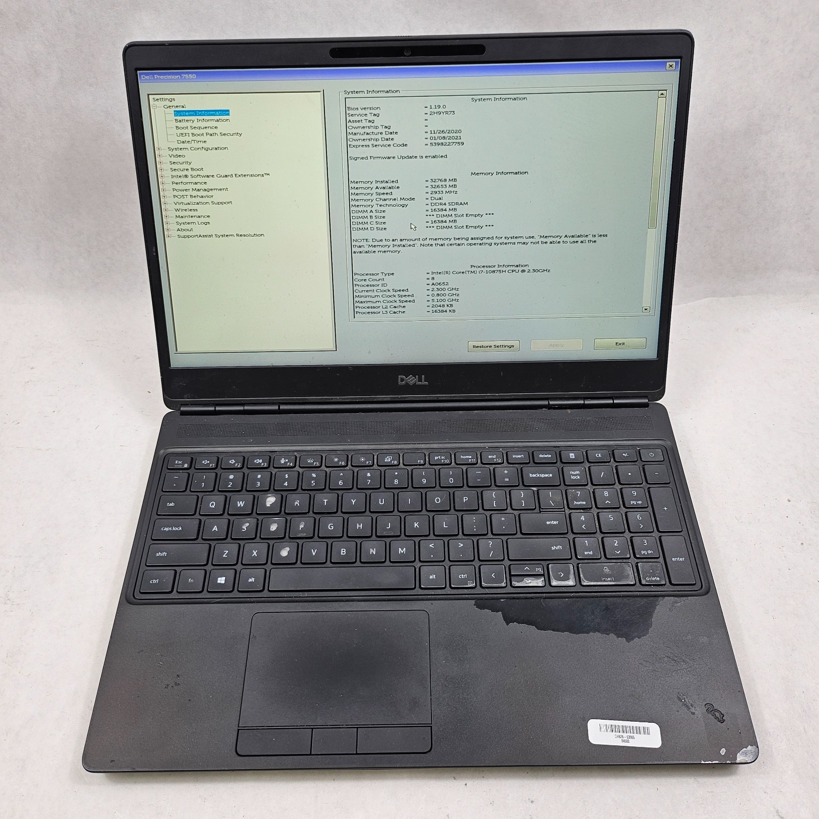 Dell Precision 7550 15.6″ FHD i7-10875H 32GB 512GB SSD NVIDIA RTX 3000 *Read