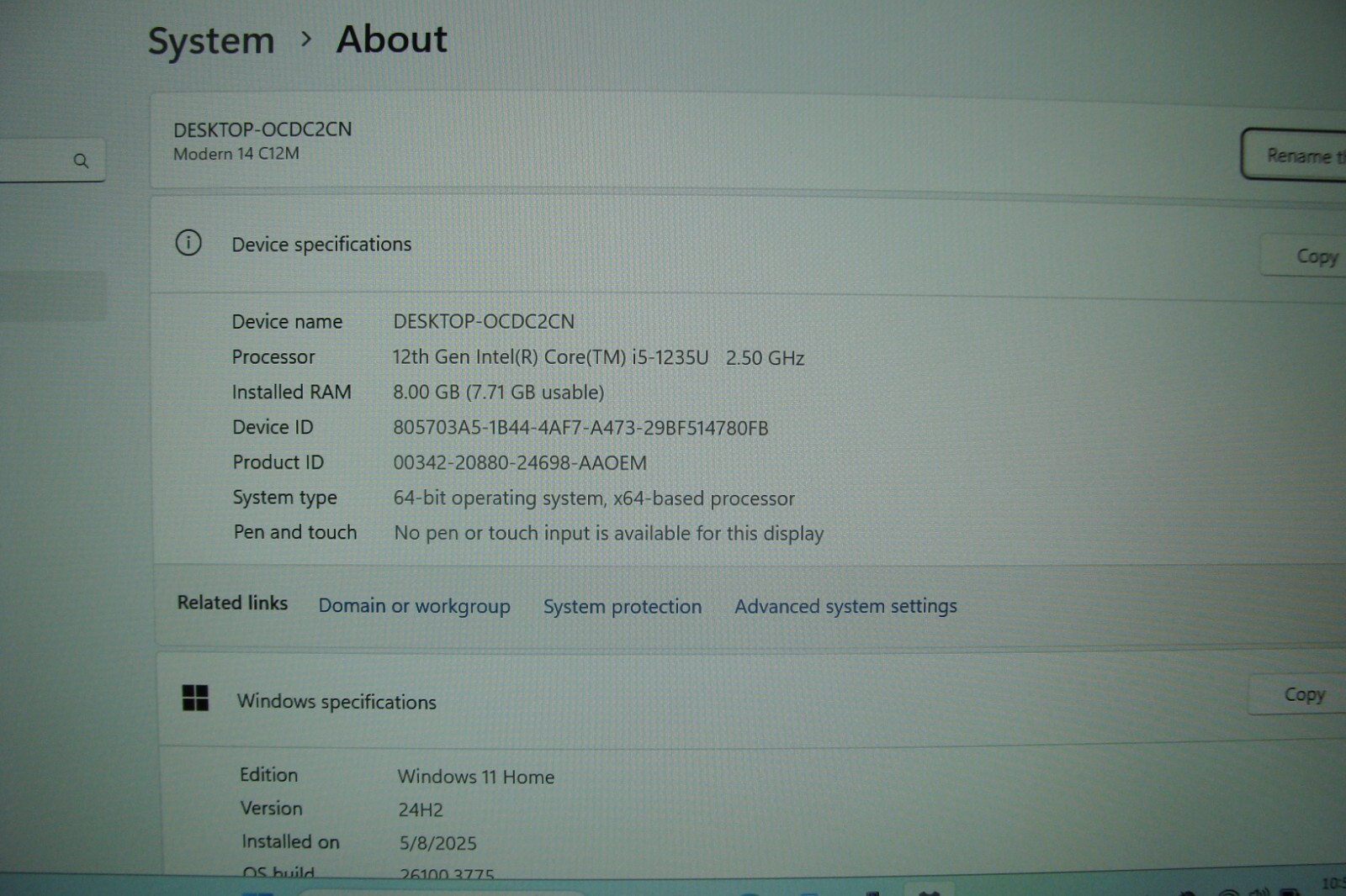 MSI Modern 14 C12M 14”FHD core i5-1235U 2.5GHz 8GB 512GB 95% Battery +Charger