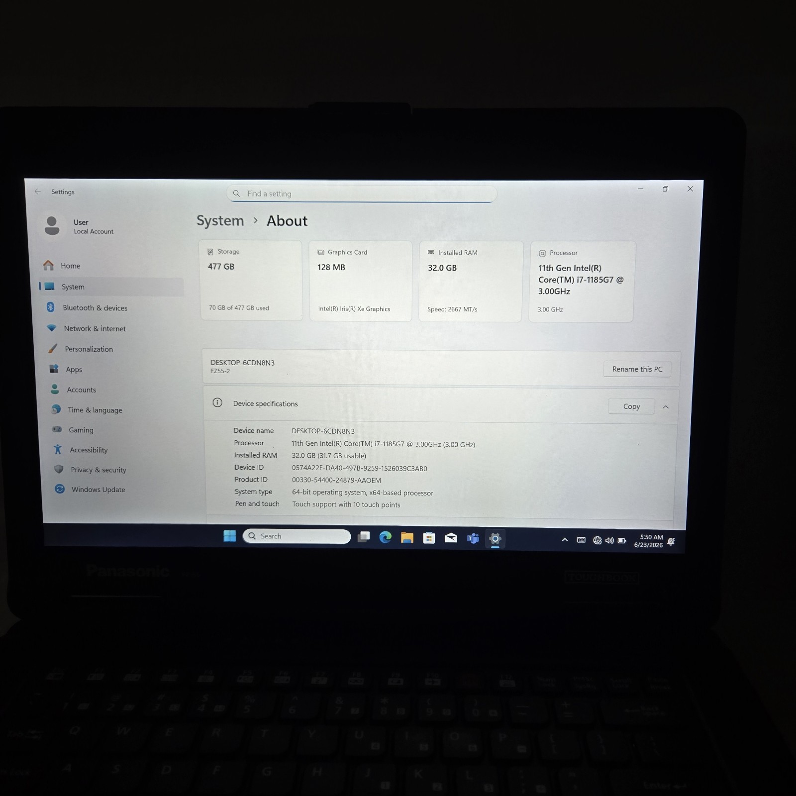 Panasonic Toughbook FZ-55 MK2 i7-1185G7 512GB SSD 32GB Ram – GPS – 4G – Grade B+