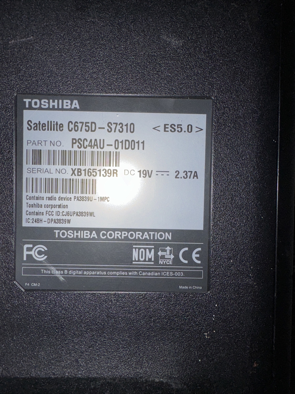 Toshiba c675d-s7310 For Parts Does Not Post