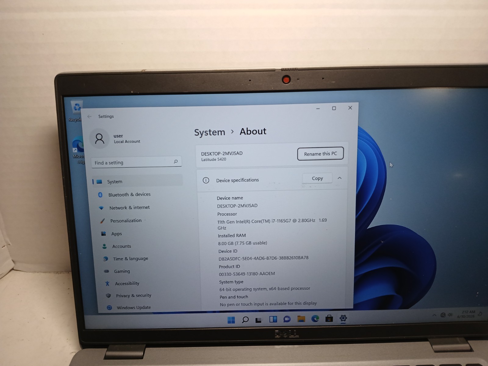 Dell Latitude 5420 14″ Laptop i7-1165G7 8GB RAM 256GB SSD WIN11 #97