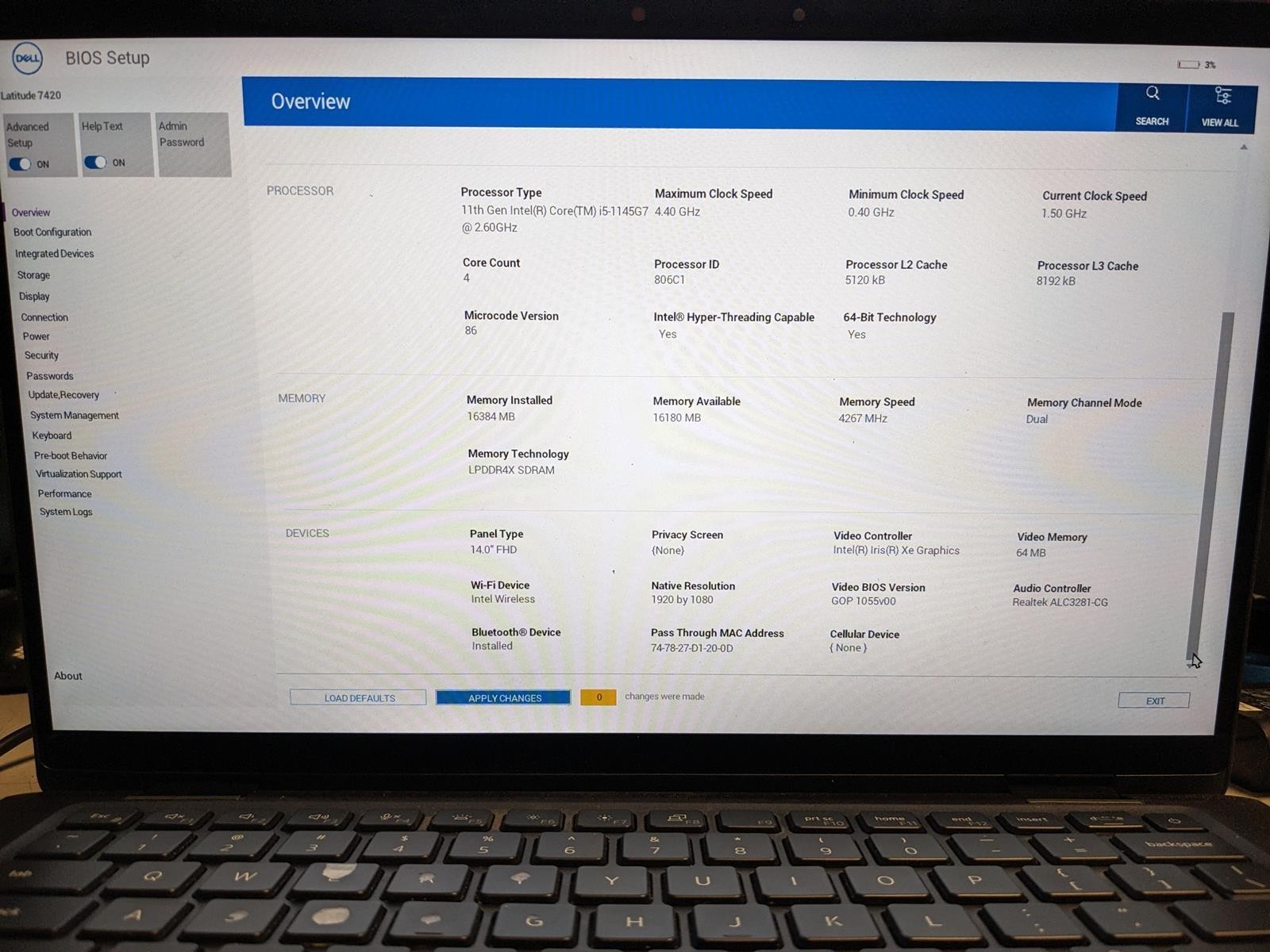 DELL LATITUDE 7420 i5-1145G7 @ 2.60GHz, 16GB RAM, NO HDD/OS