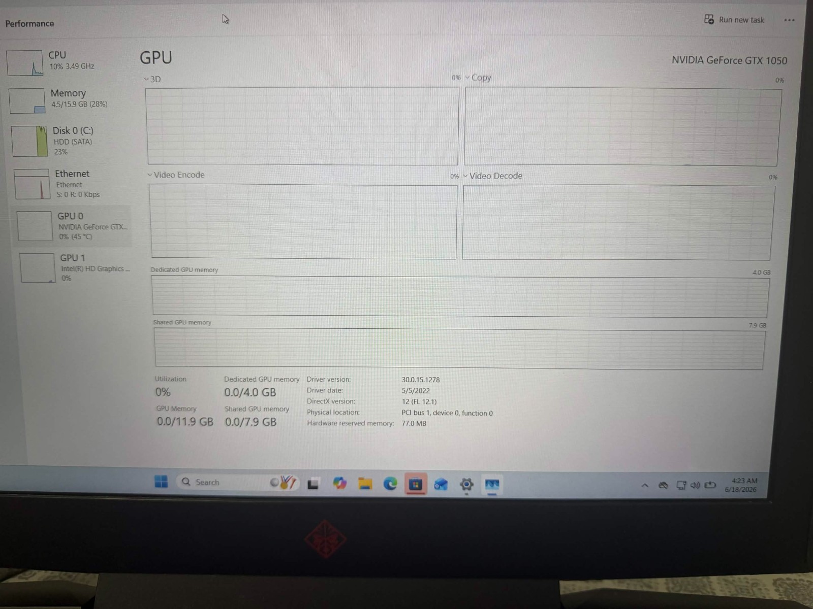 HP OMEN 15-ce011dx i7 GTX 1050 15.6” 16gb Ram Gaming Laptop