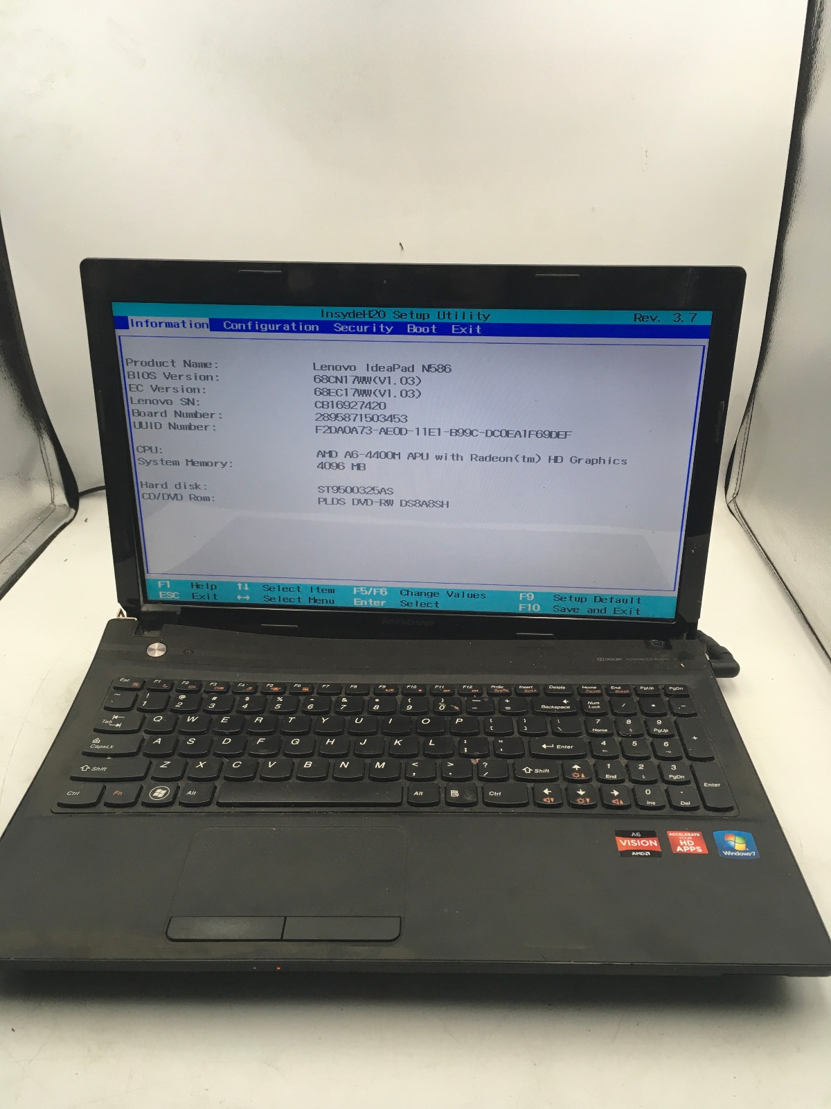LENOVO IDEAPAD N586 – BOOTS TO BIOS – AMD A6 4400M – 4GB RAM – NO OS – READ – BB