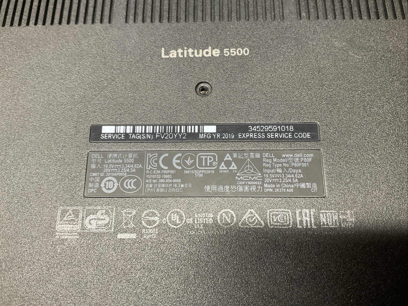 Latitude 5500 / No RAM Laptop Notebook PC / U10