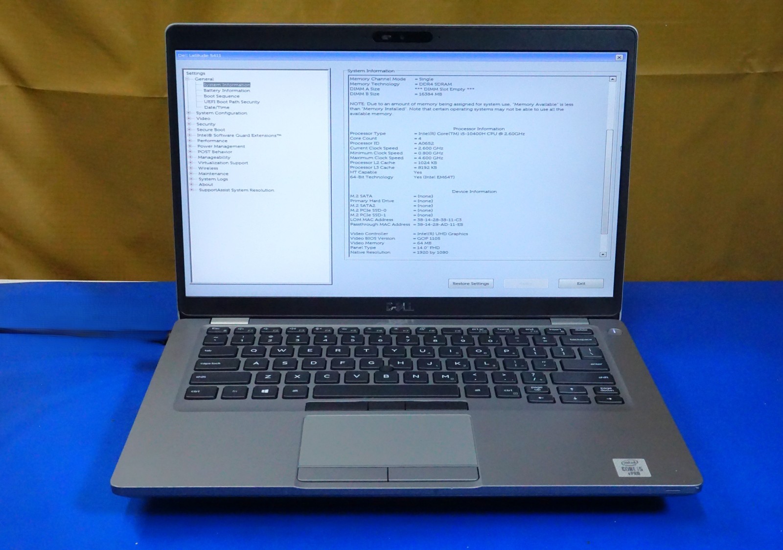 Dell Latitude 5411 14″ Intel Core i5-10400H @2.60GHz 16GB RAM (No SSD/Battery)