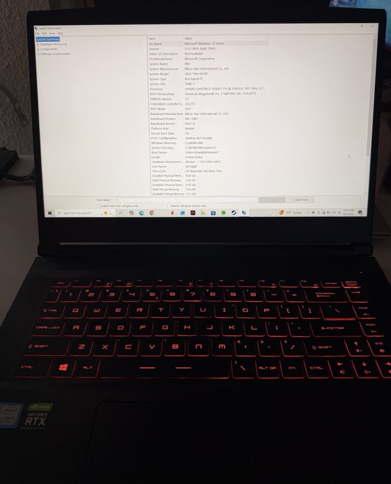MSI GF65 Thin 9SE Gaming Laptop, Intel i5-9300H, RTX, 8GB RAM, 512GB SSD, 15.6″