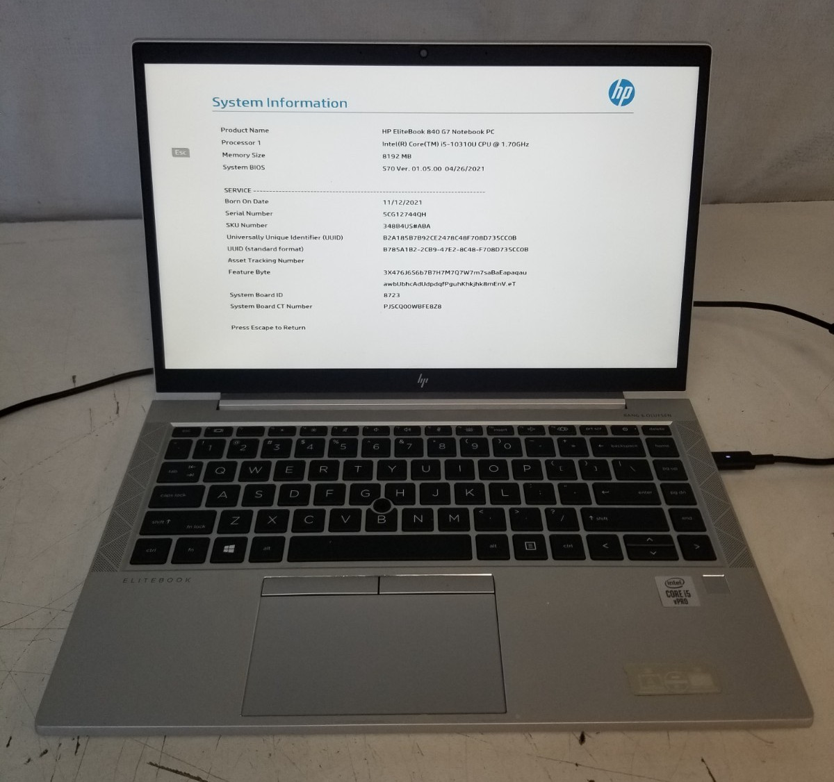 HP EliteBook 840 G7 Intel Core i5-10310U 8GB 1.70GHz NO OS NO SSD