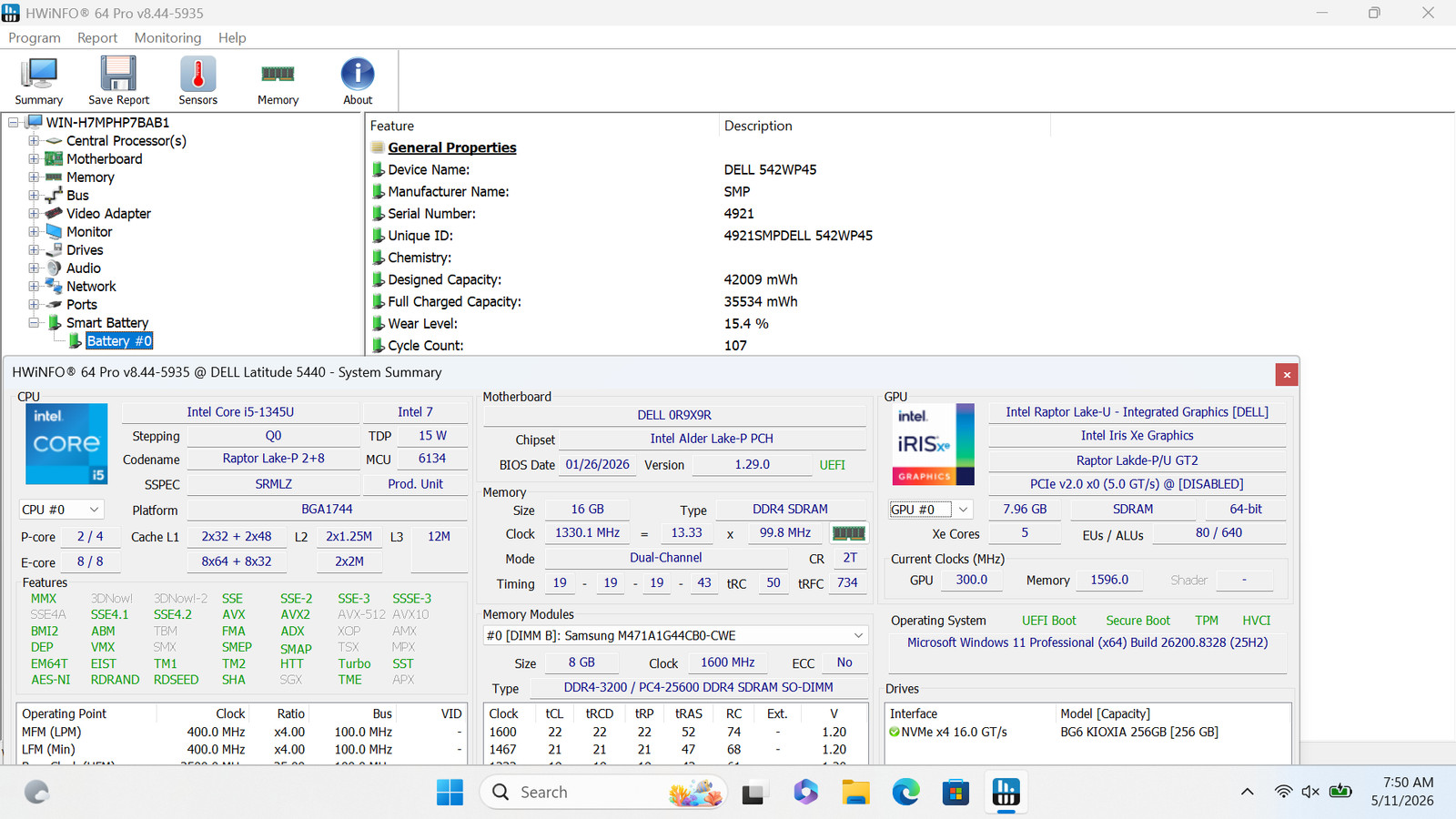 DELL Latitude 5440 14″ FHD I5-1345U 256GB SSD 16GB W11P Backlit IRCam Warranty