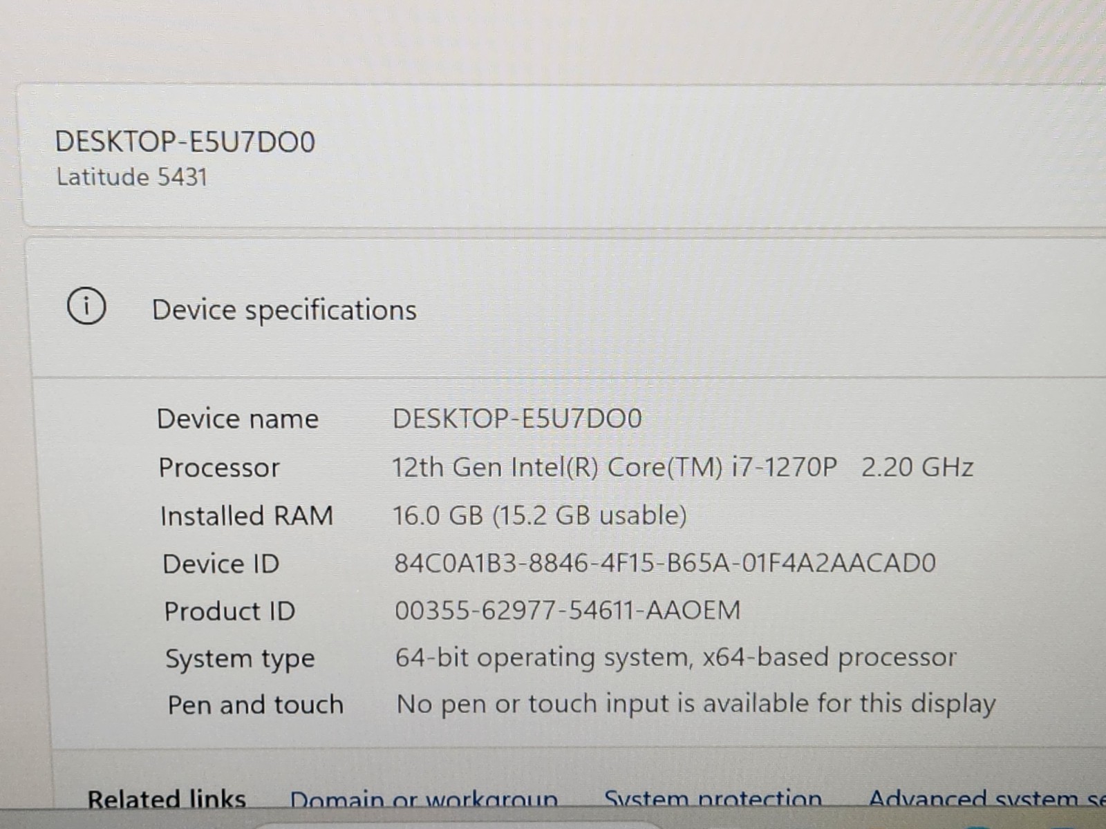 Dell Latitude 5431 14″ FHD Laptop i7-1270P 16GB RAM 256GB SSD Windows 11 Pro ~