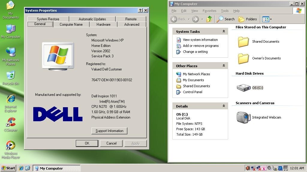DELL INSPIRON MINI LAPTOP PC INTEL 1GM RAM 160GB HDD WINDOWS XP PARTS ONLY