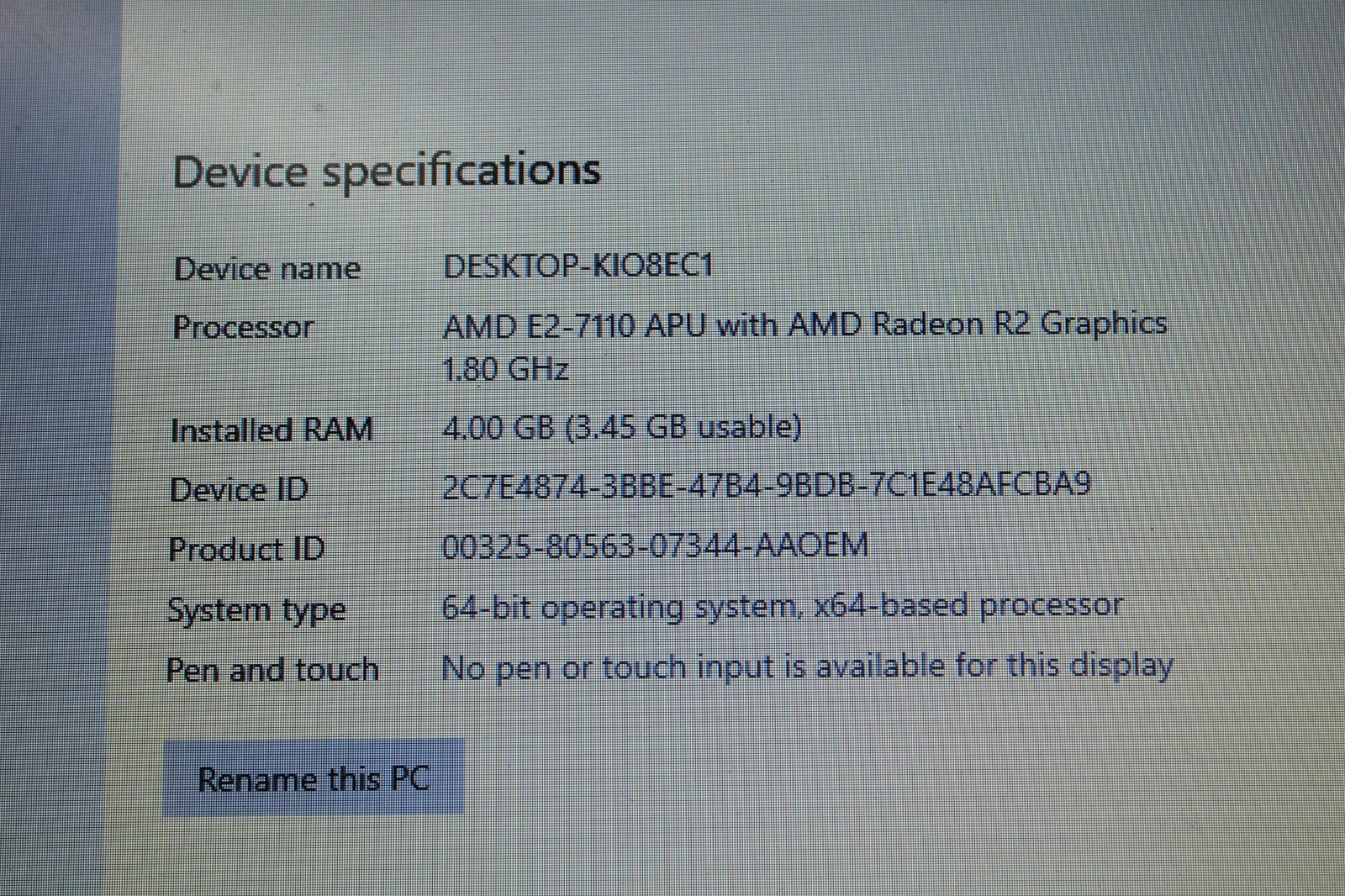 HP 255 G5 15.6 Notebook Athlon Silver