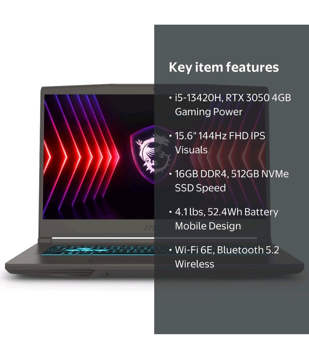 MSI Thin 15 B13UC-1000US 15.6″ Gaming Laptop i5-13420H 3050 16GB 512GB Win11