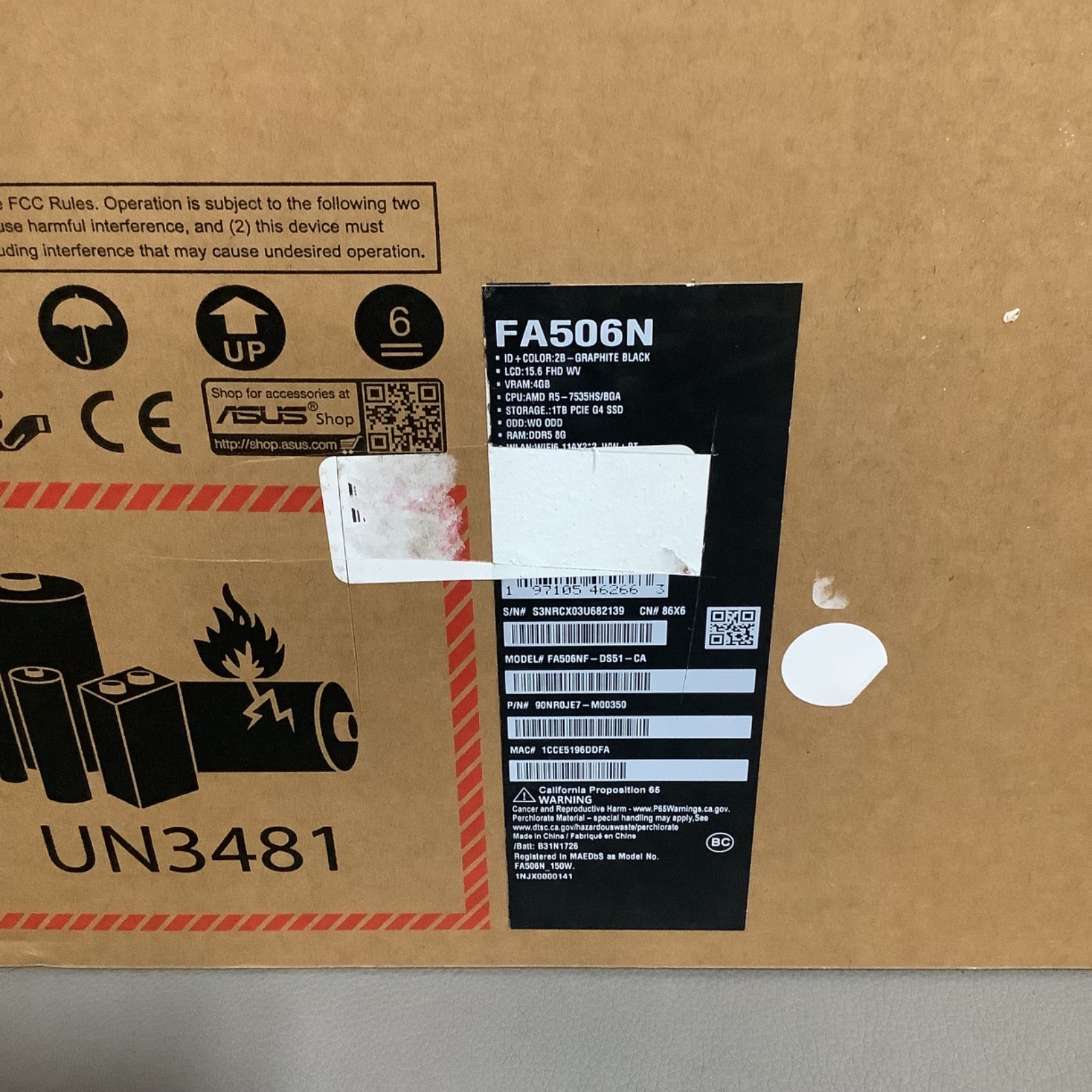 Asus TUF Gaming A15- (8GB 954GB SSD) AMD Ryzen 5 7535HS with Radeon Graphics