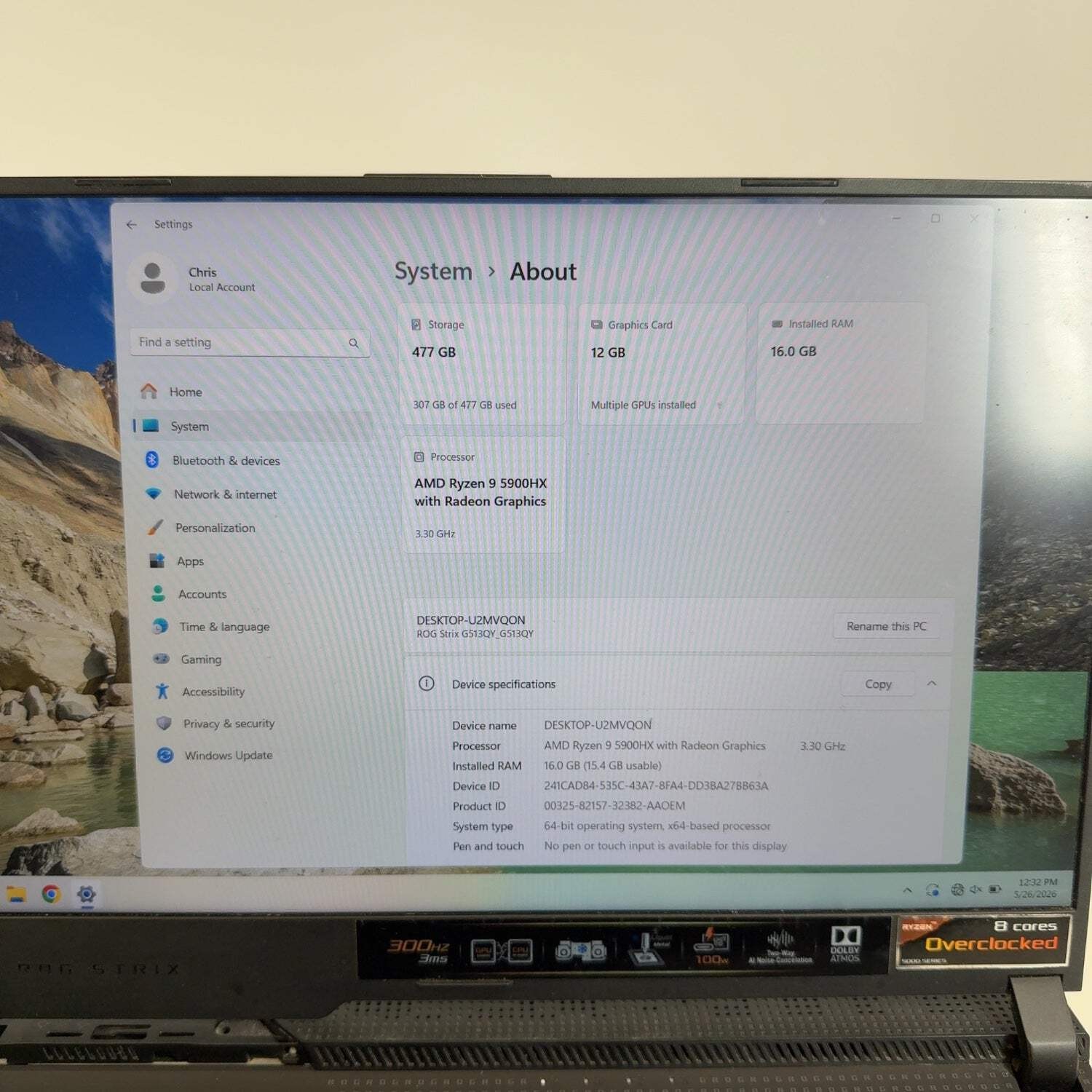 Asus ROG Strix G15 G513QY 15.6″ Ryzen 9 5900HX 3.3GHz 16GB RAM 500GB SSD RX 6800