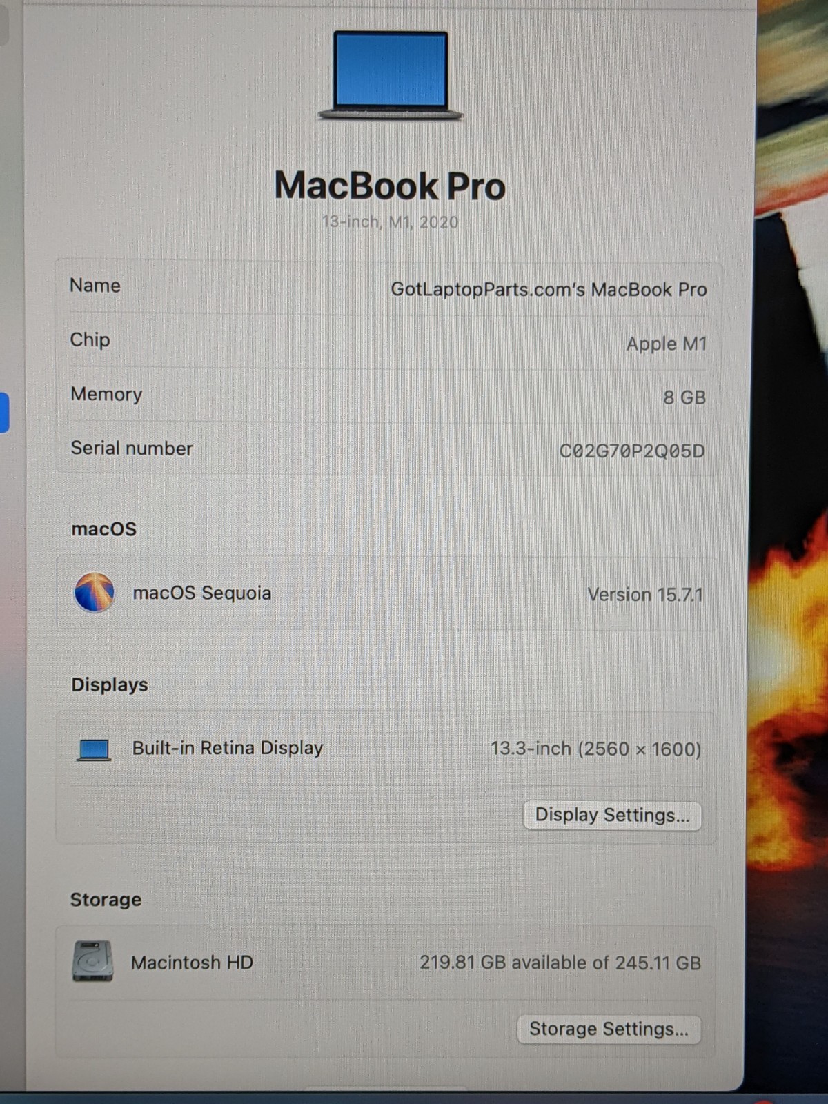 Apple MacBook Pro (2020) 13.3″ A2338 M1 8CPU/8GPU 3.2GHz 8GB 256GB MYDA2LL/A +PA