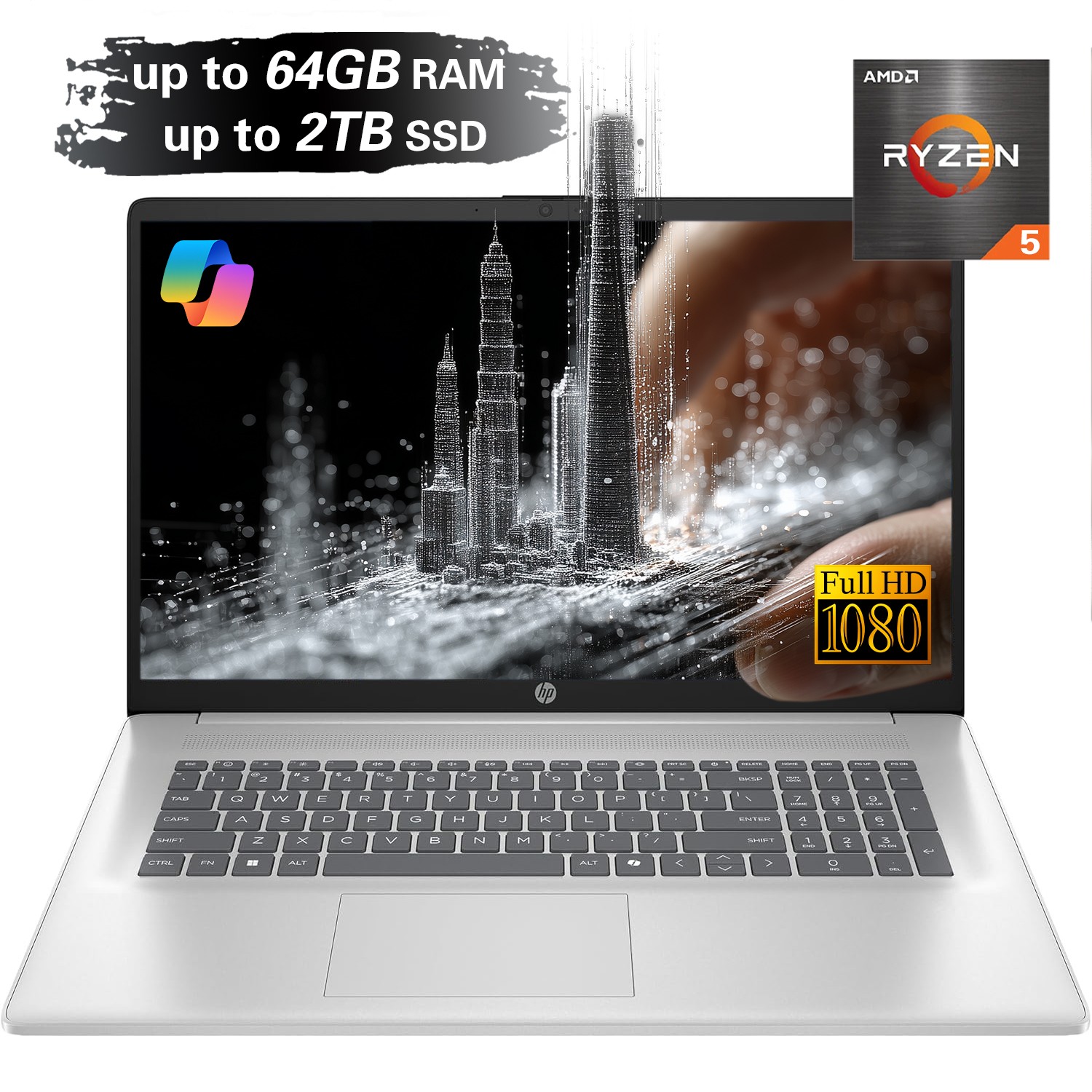 HP 17.3 in Touch Laptop 4.3GHz AMD Ryzen 5 computer UPTO 64GB RAM 2TB – open box
