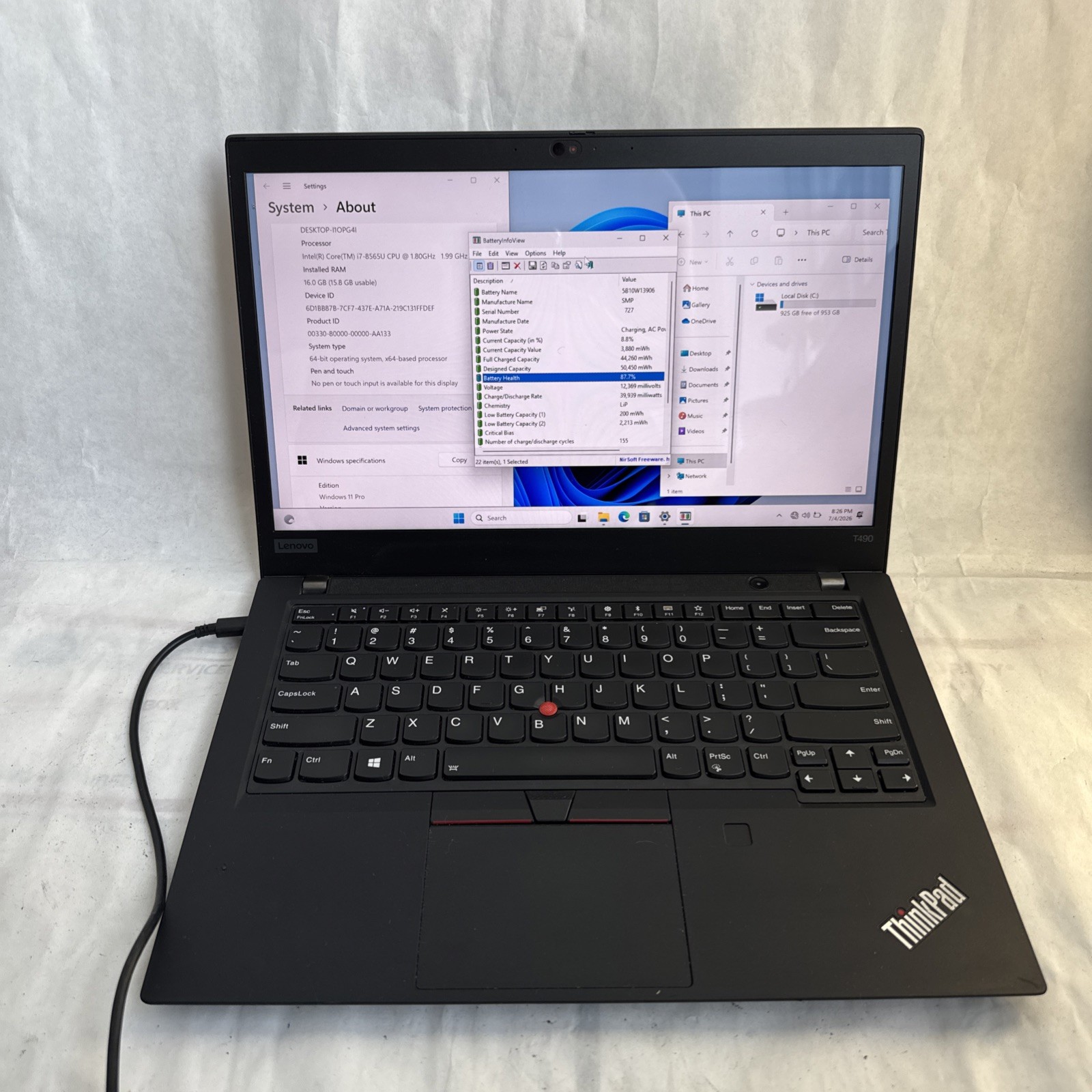 Lenovo ThinkPad T490 Intel Core i7 8565u 1.8GHz 16GB RAM 1TB SSD Win 11 Pro