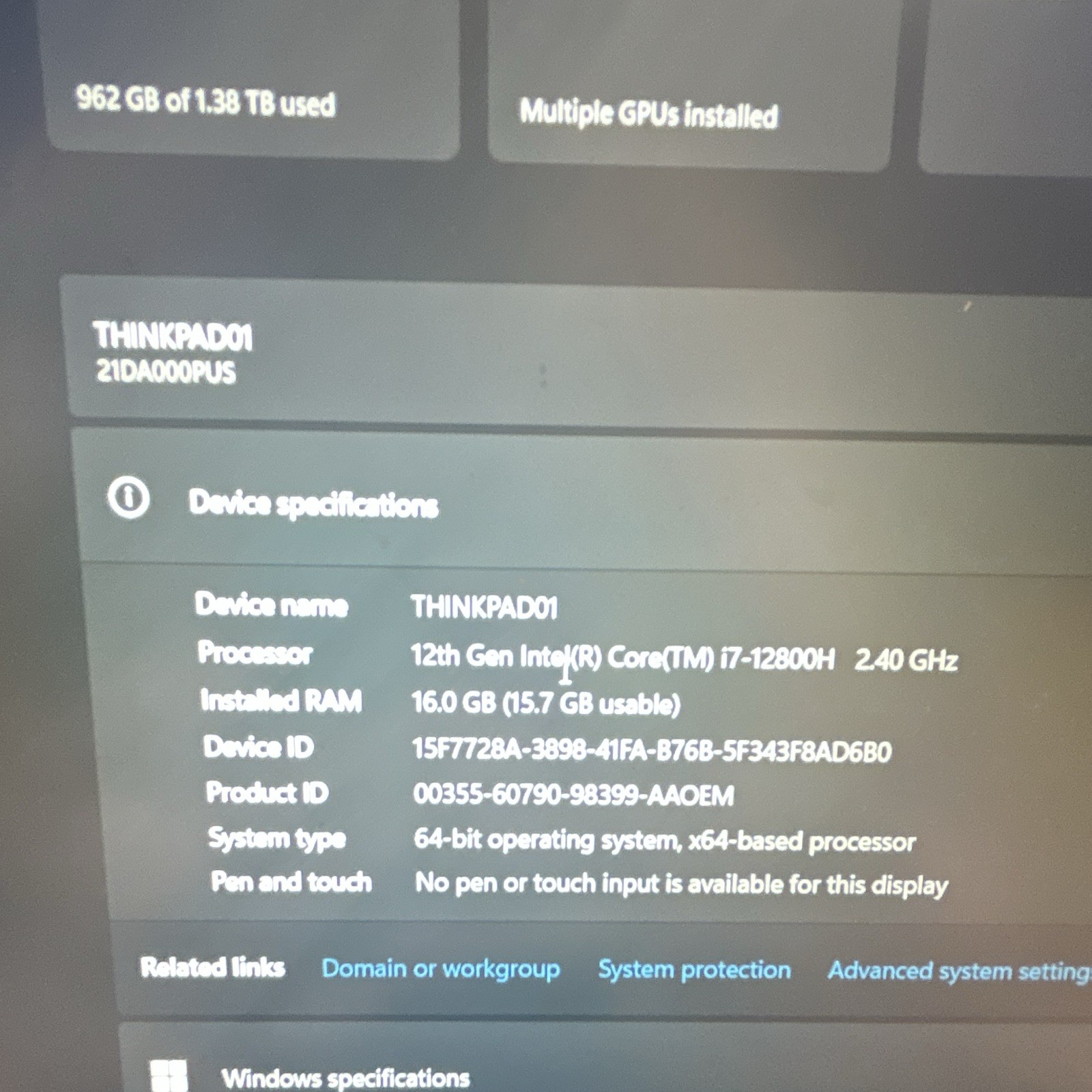 Lenovo ThinkPad T15p Gen 3 i7-12800H 16GB 1500GB SSDs RTX 3050 15.6in FHD