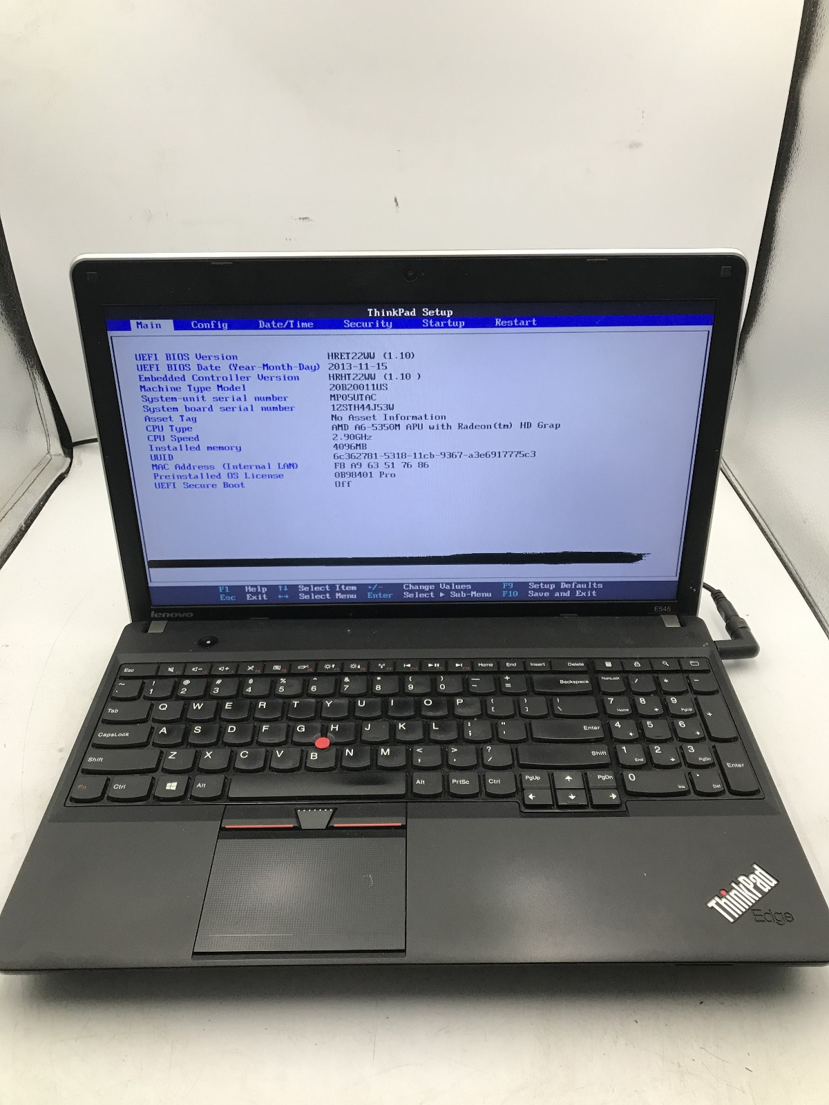 LENOVO THINKPAD E545 – BOOTS TO BIOS/BAD LCD – AMD A6 5350M – 4GB RAM – READ -BB