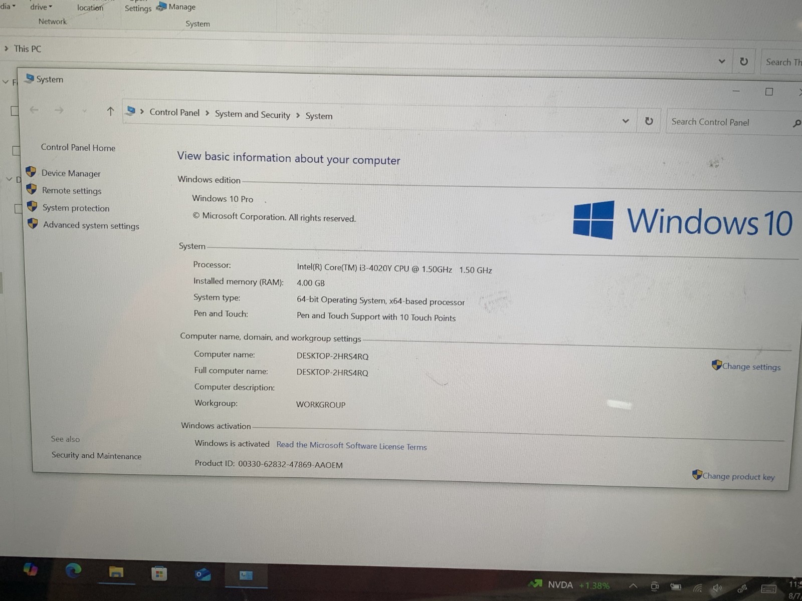 MICROSOFT SURFACE 1631 i3-4020Y@1.50GHZ 4GB RAM 128GB SSD W10P TOUCH W/AC *READ