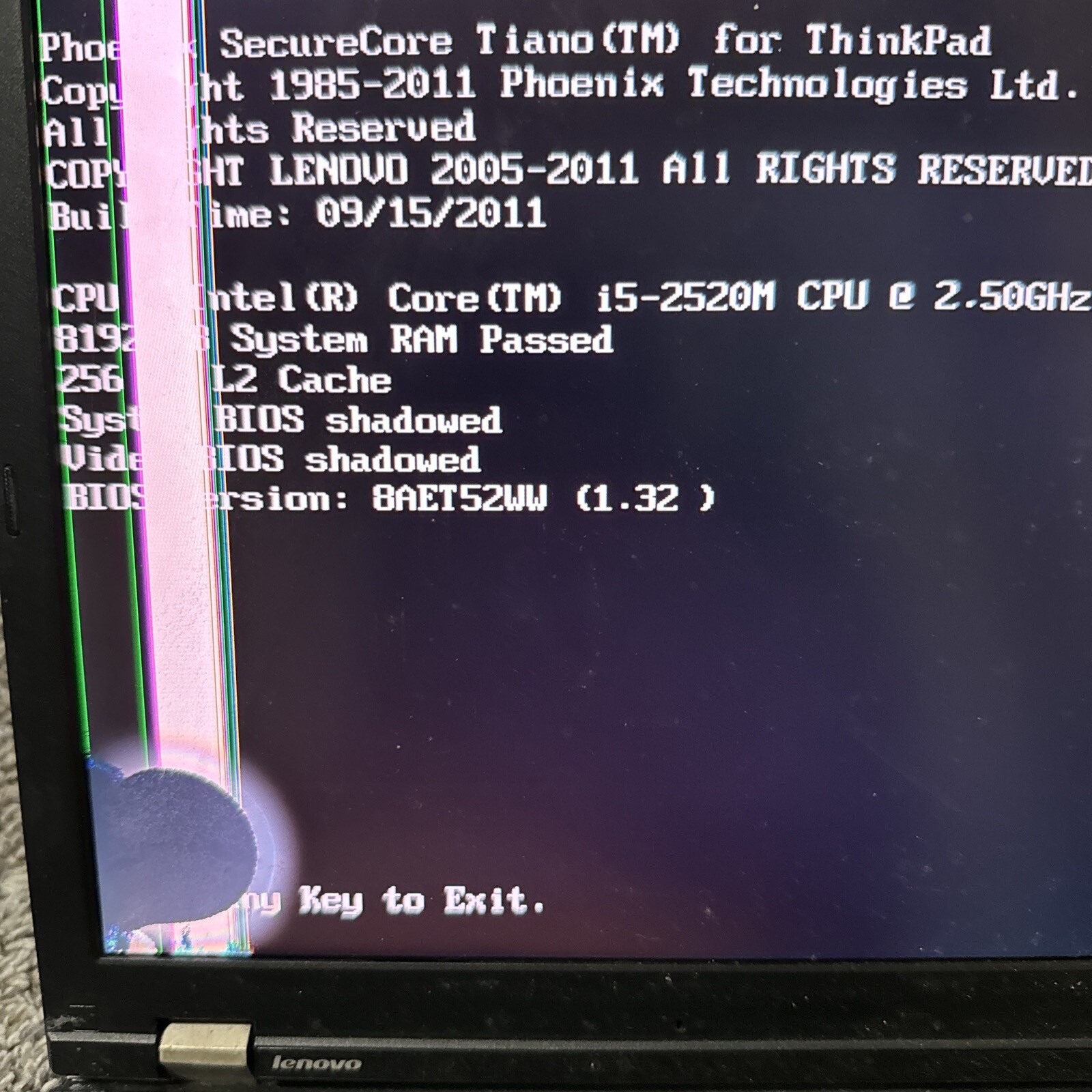 Lenovo Thinkpad T520 Intel Core i5 -2520M 2.50GHZ 8GB RAM NO HDD Cracked Screen