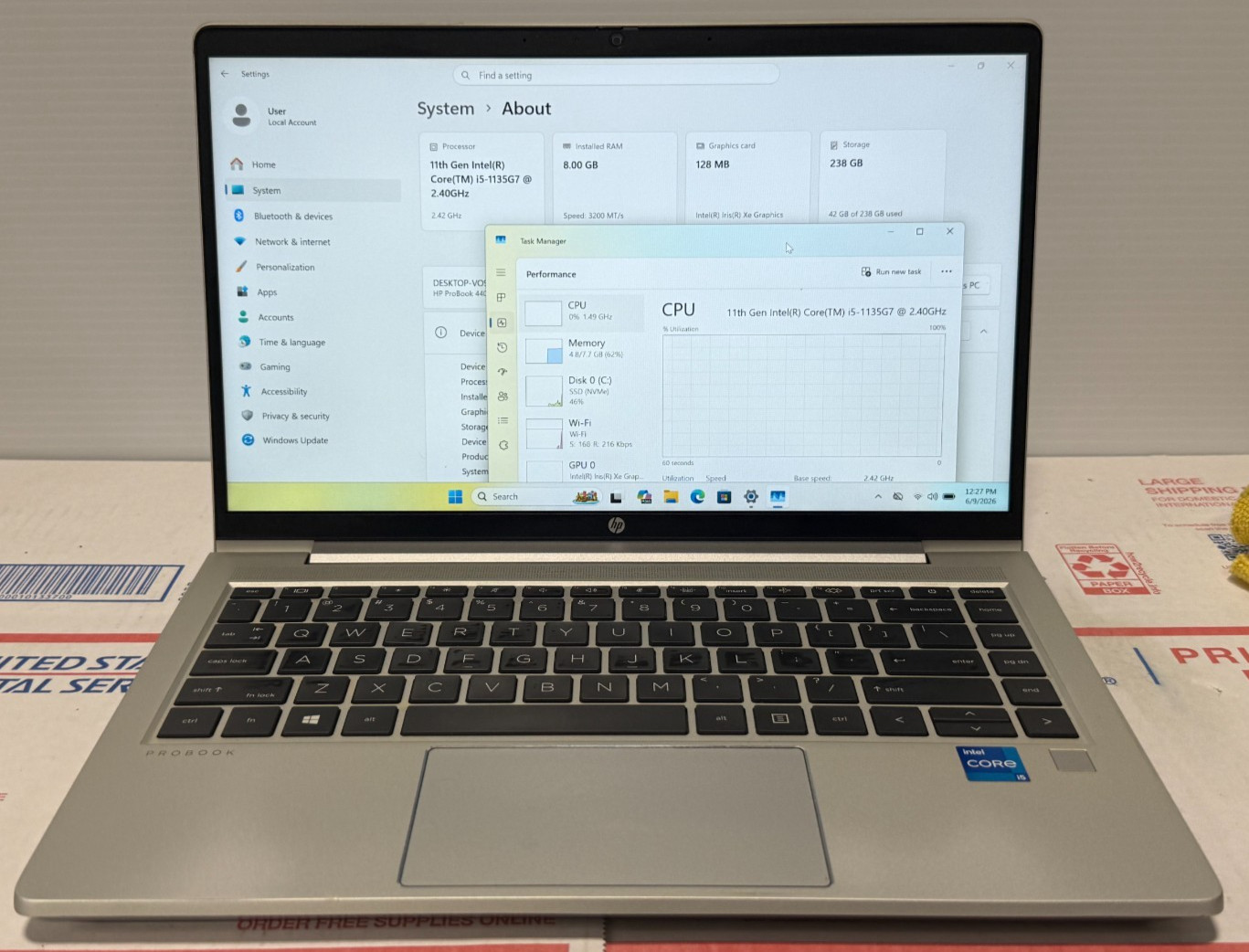 HP ProBook 440 G8 14” Core i7-1165G7 2.80GHz 8GB 256GB SSD W11 Laptop W/AC