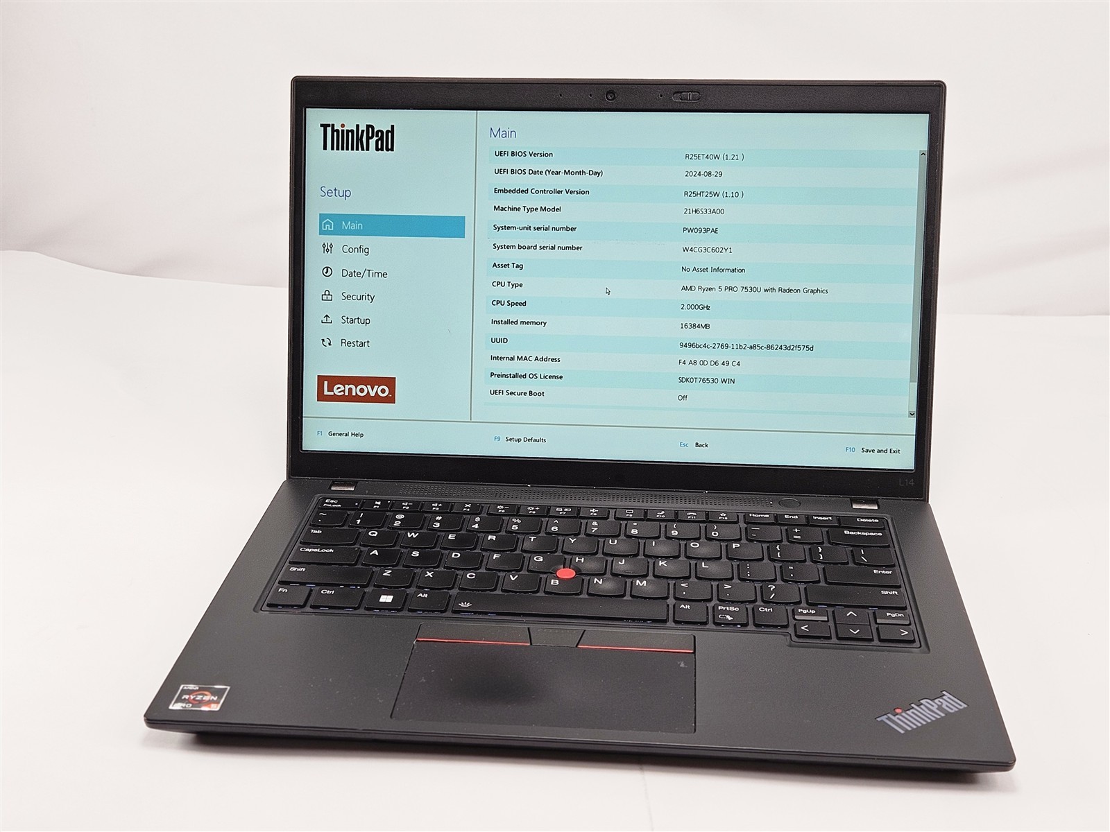 Lenovo ThinkPad L14 Gen 4 AMD Ryzen 5 Pro 7530U 16GB 256GB SSD 14″ FHD Radeon