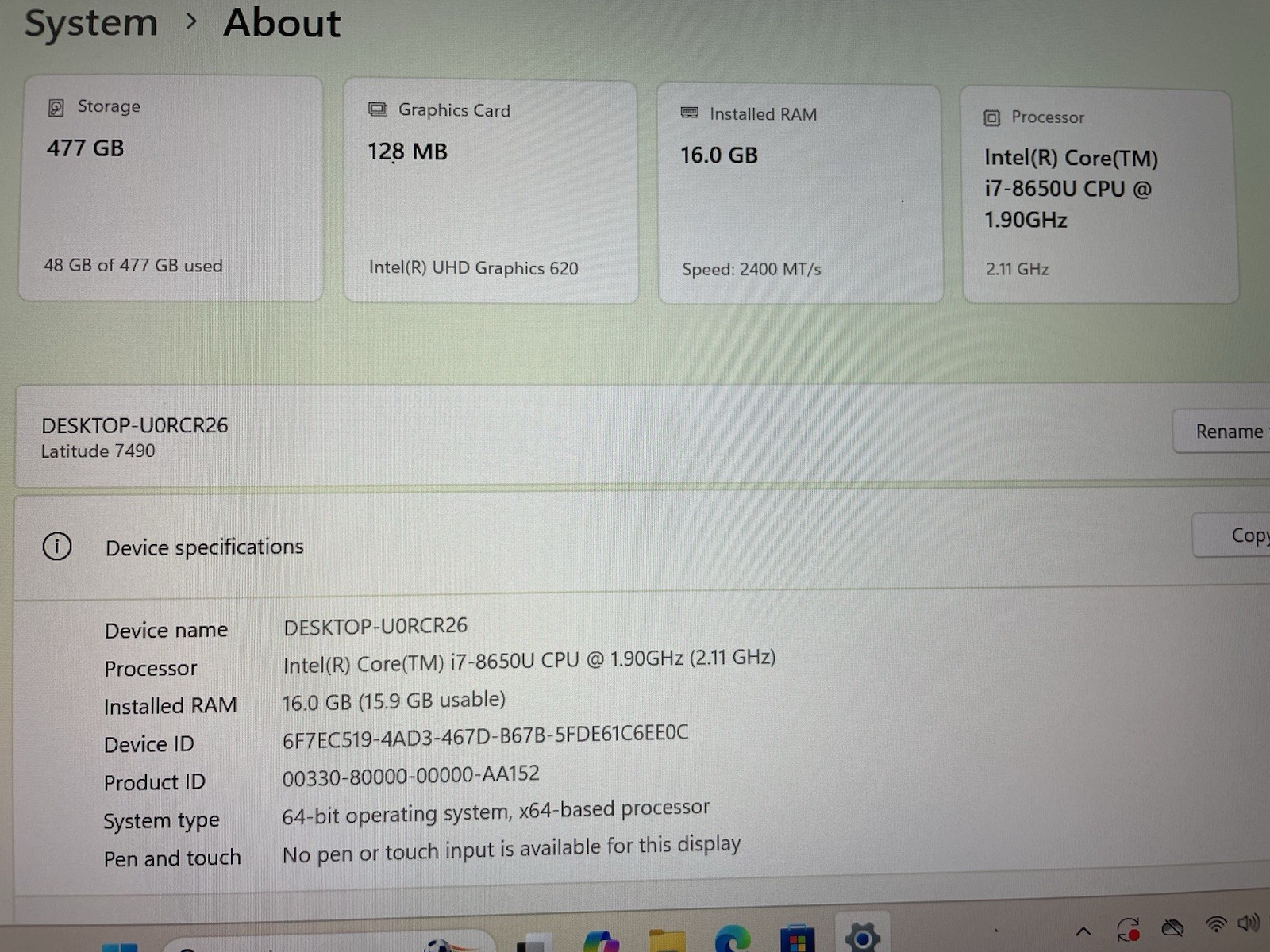 Dell Latitude 7490 512gb Nvme Win 11 i7-8650u 4 Core 2.11ghz 16gb RAM HDMI