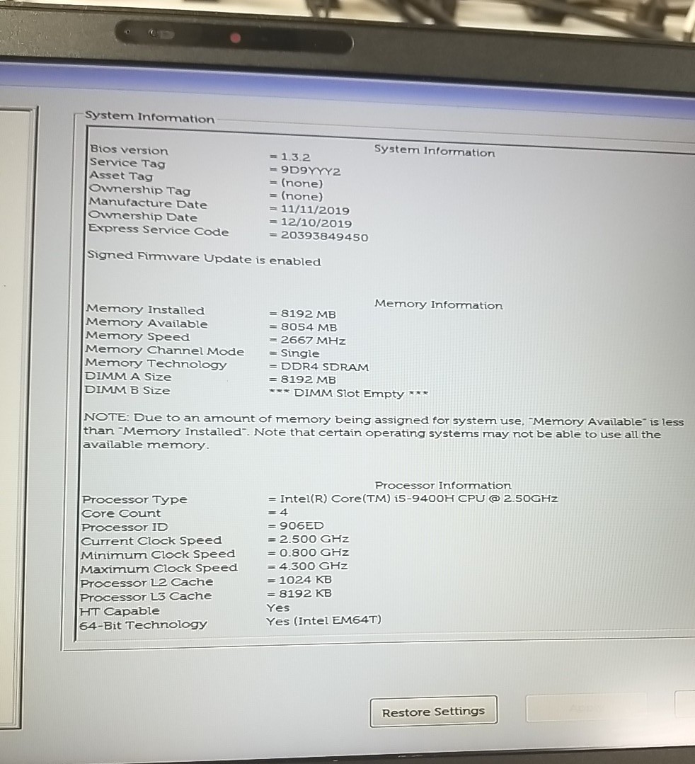 Dell Precision 3541 Laptop 15.6″ – Intel Core i5-9400H – 8 GB Ram- No SSD Read⬇️