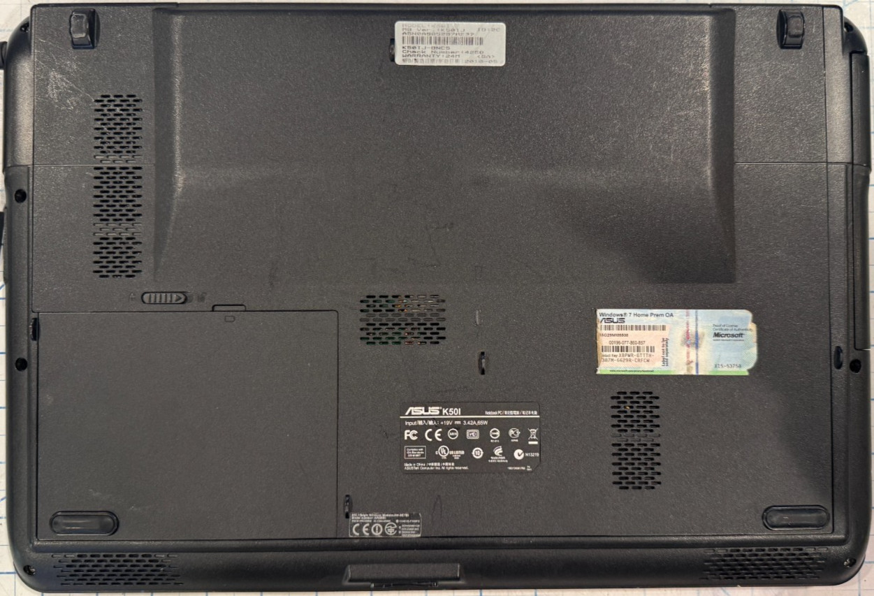 ASUS K50I 15″ laptop intel pentium T4500 4gbs ram
