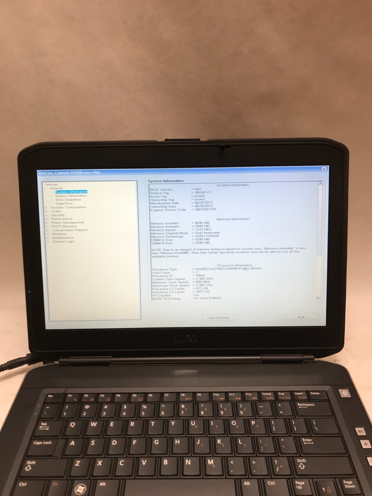 Dell Latitude E5430 14″ Intel Core i3 4GB RAM NO HDD/OS Boots to BIOS READ! – DW
