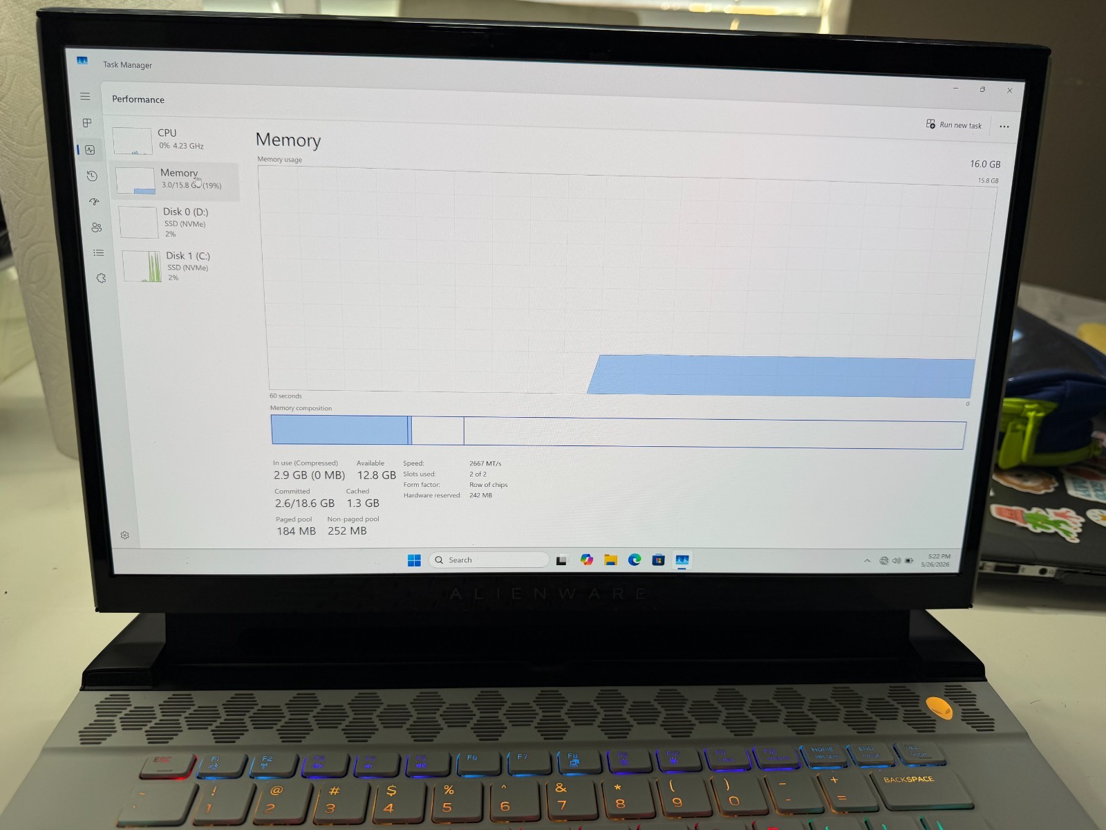 ALIENWARE M15 R2 LAPTOP, i9, 16GB, 5T M.2, WINDOWS 11
