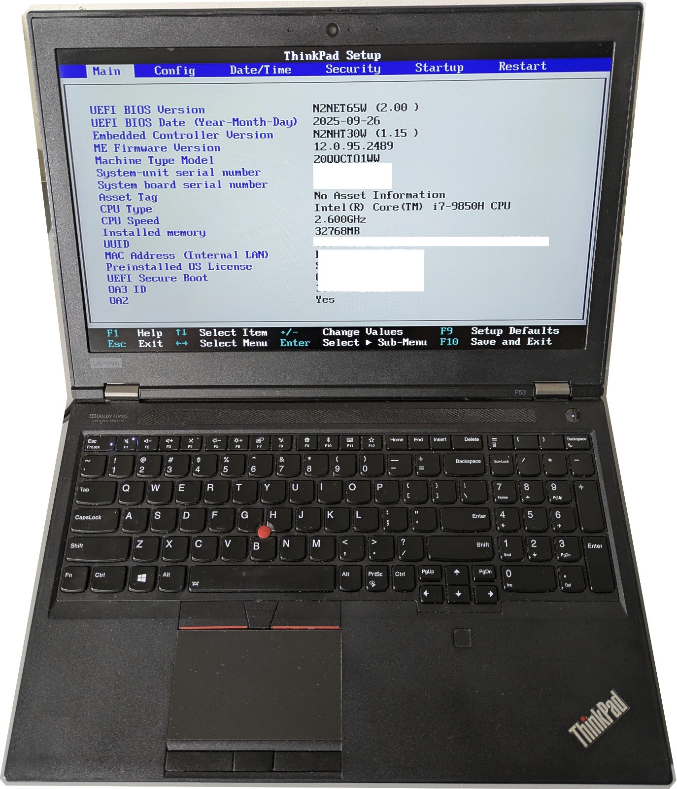 Lenovo P53 15″, i7-9850H, 32GB RAM, 512GB SSD, NVIDIA P2000