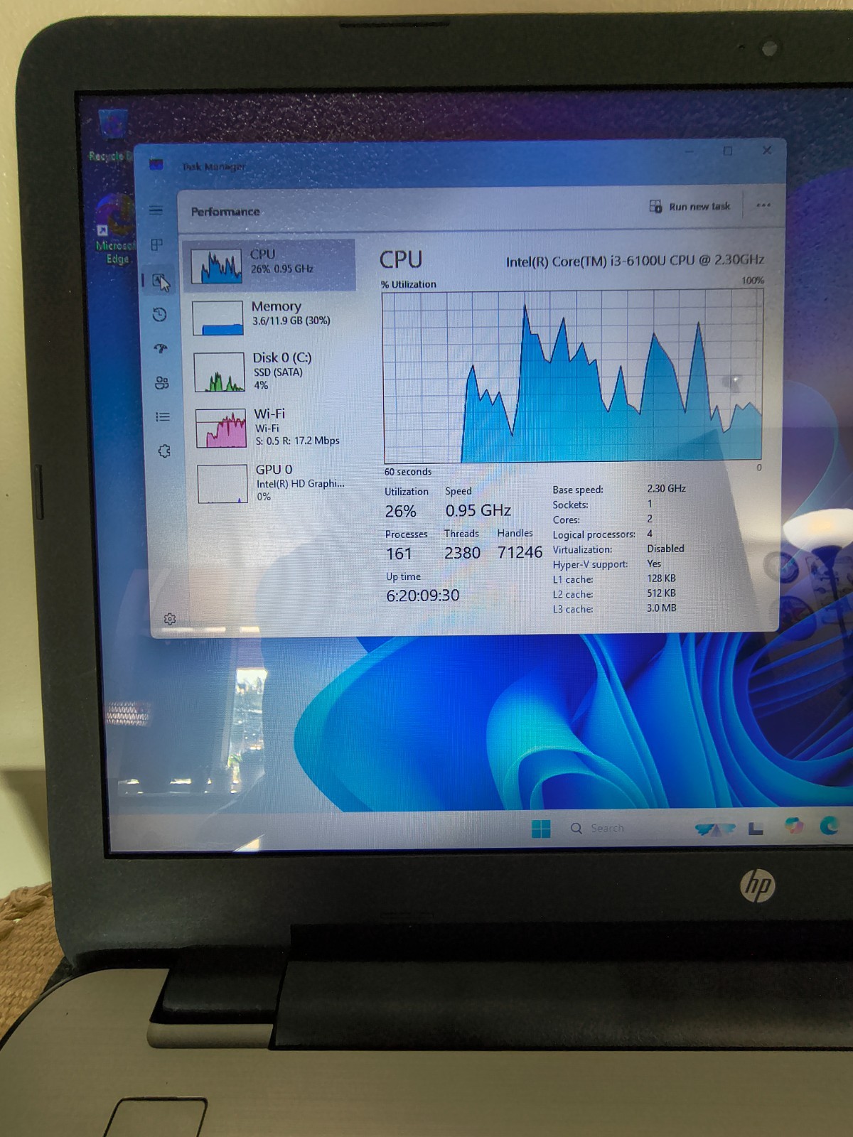 HP 17-x061nr Notebook Core i3-6100U@2.3 GHz 12GB 192GB SSD Win11Hm