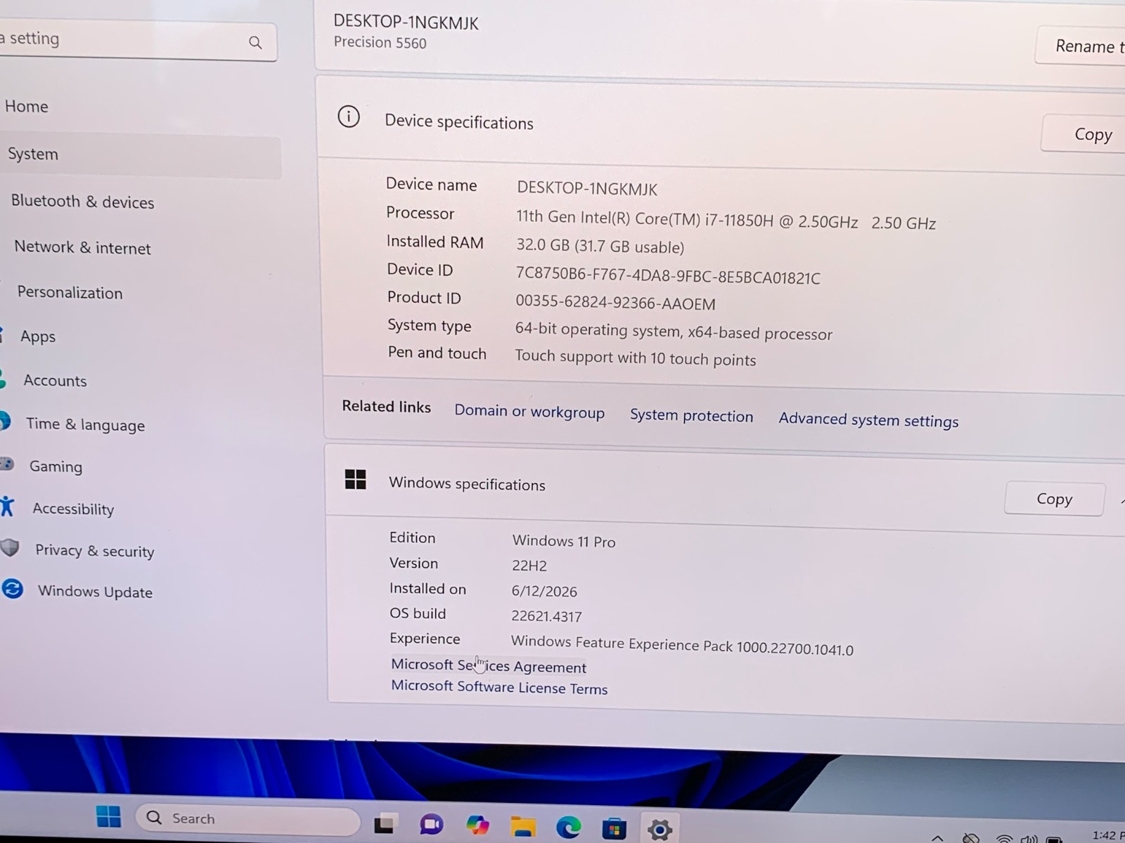 Dell Precision 5560 15.6″ UHD+ Touch i7-11850H 32GB 512GB NVMe NVIDIA T1200